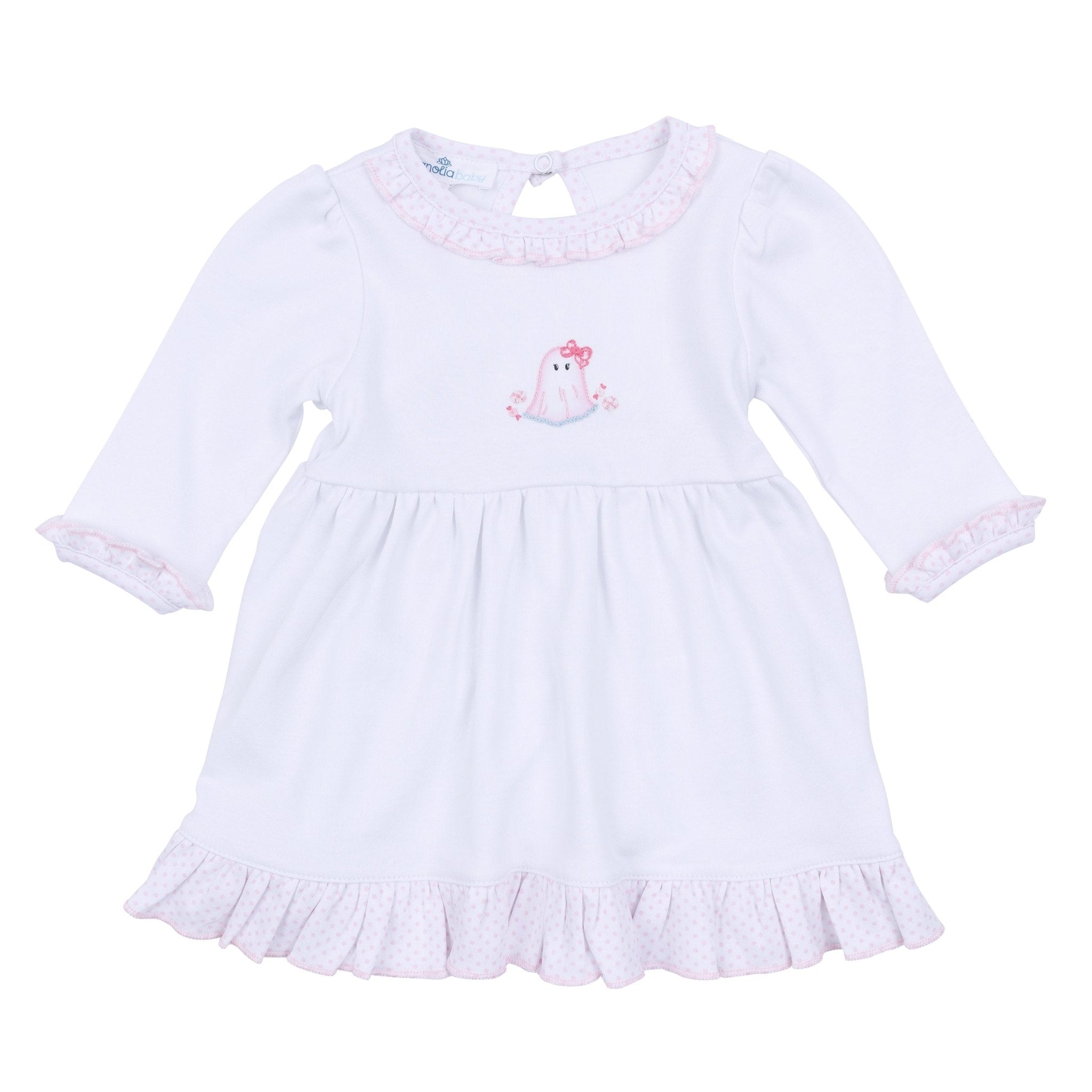 My Little Boo Embroidered Long Sleeve Dress - Pink - Magnolia BabyDress
