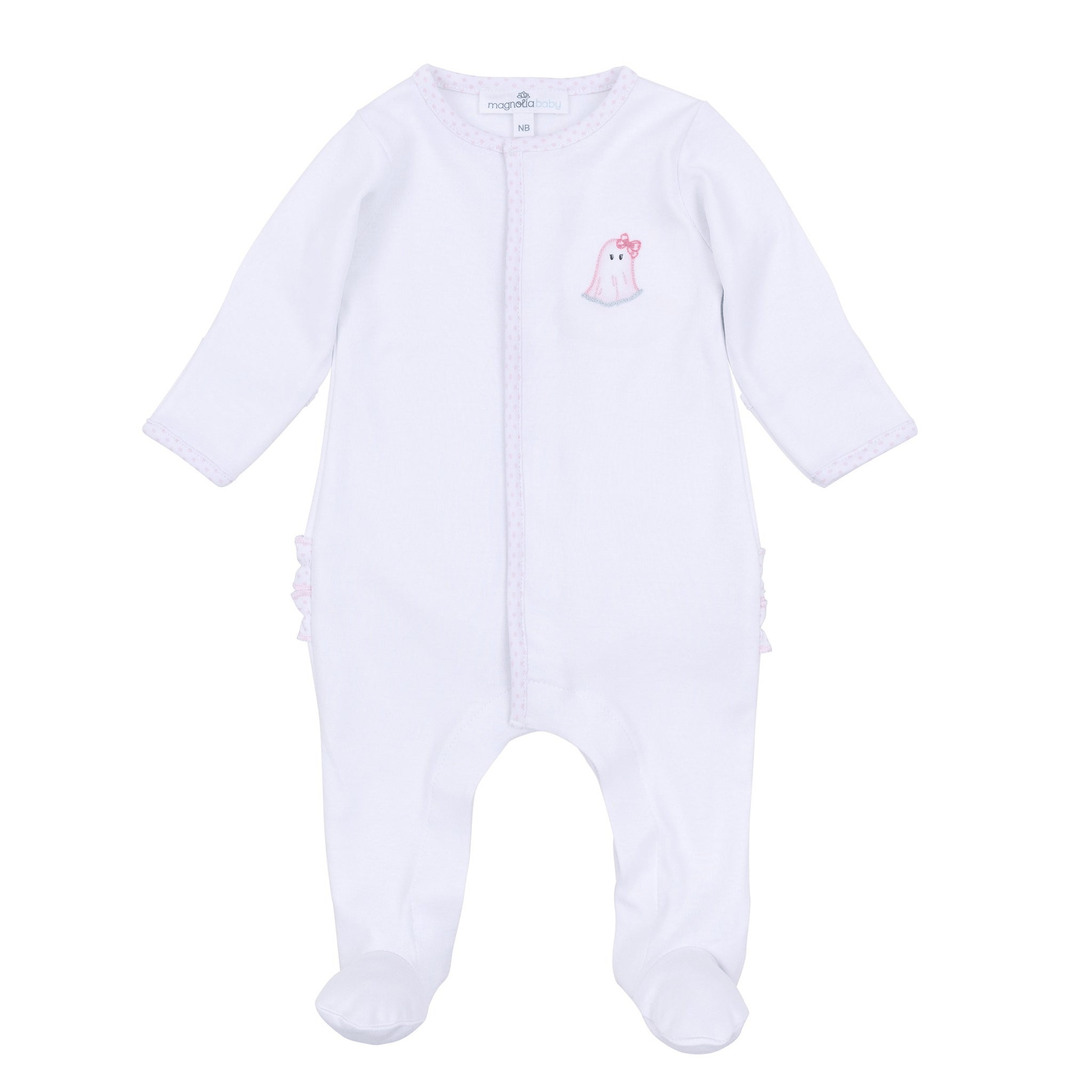 My Little Boo Embroidered Ruffle Footie - Pink - Magnolia BabyFootie