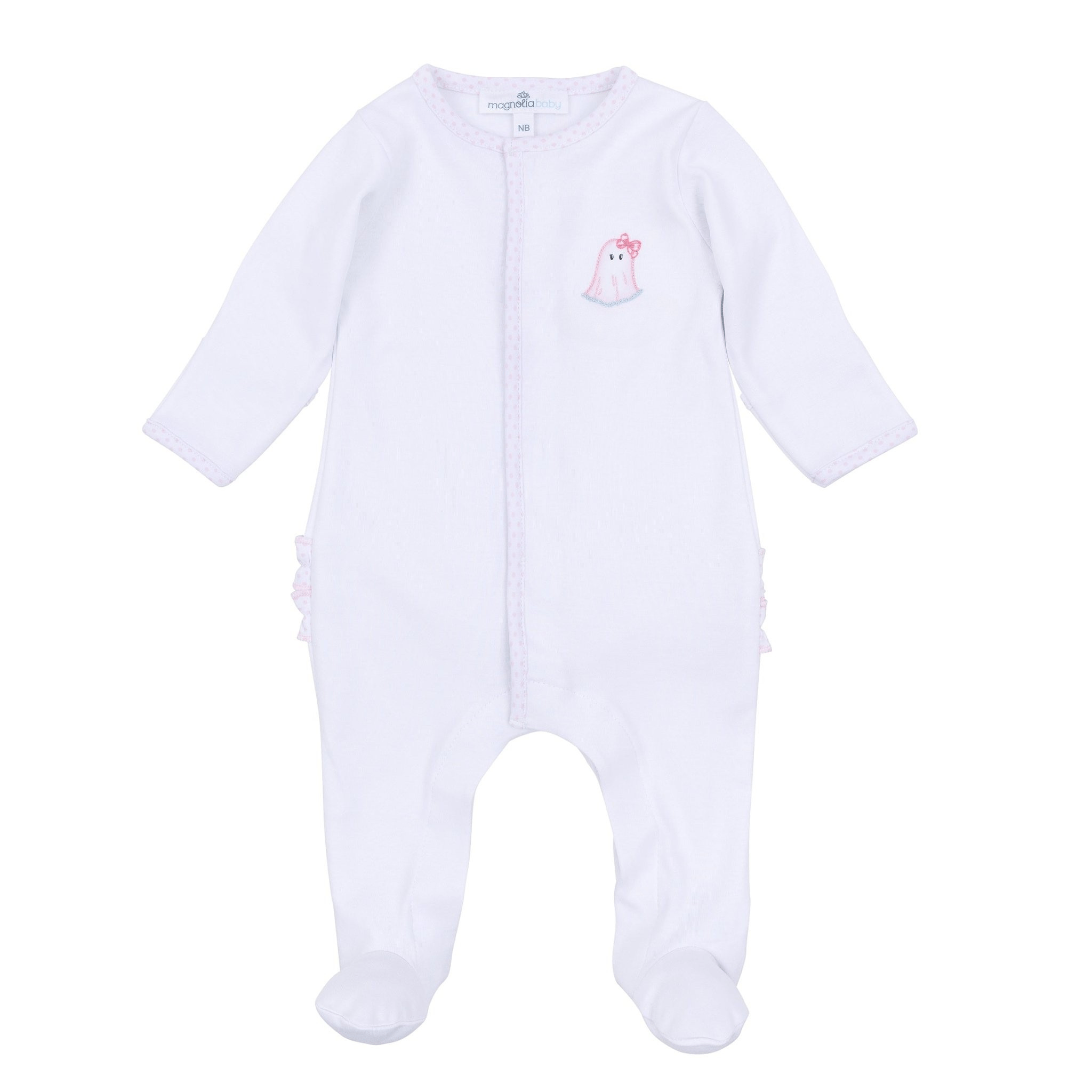 My Little Boo Embroidered Ruffle Footie - Pink - Magnolia BabyFootie