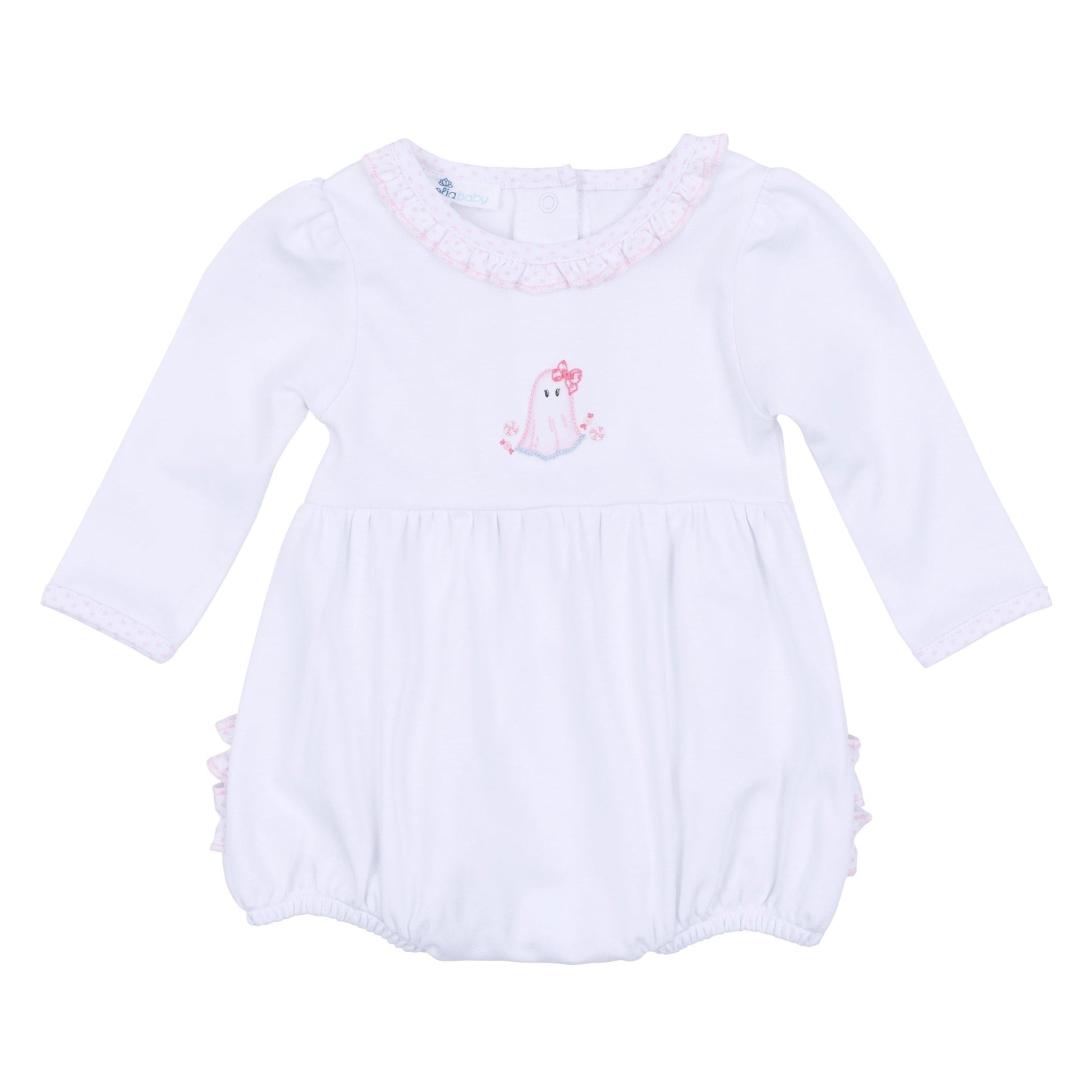 My Little Boo Embroidered Ruffle Long Sleeve Bubble - Pink - Magnolia BabyBubble