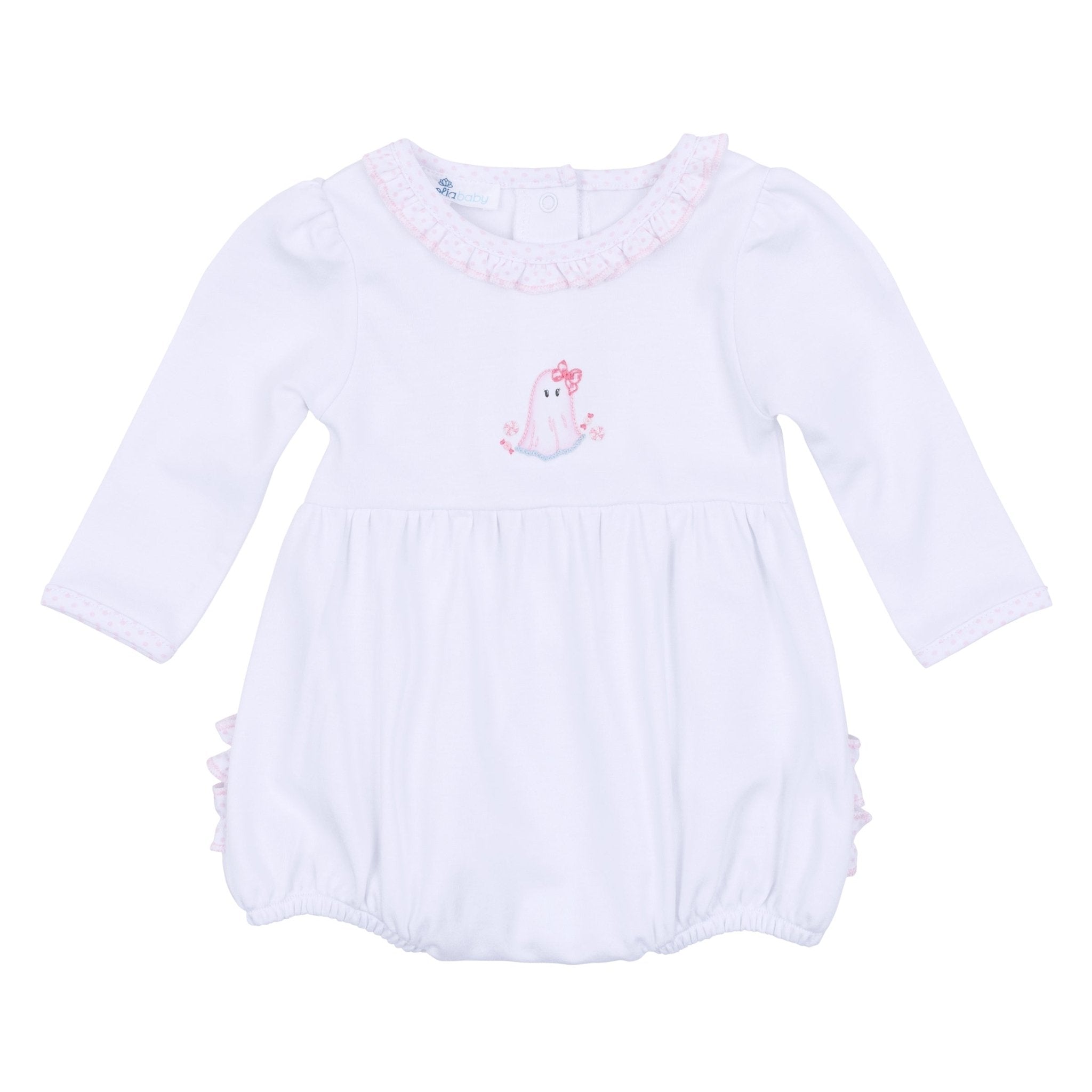 My Little Boo Embroidered Ruffle Long Sleeve Bubble - Pink - Magnolia BabyBubble