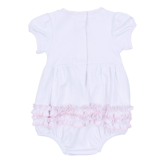My Little Boo Embroidered Ruffle Short Sleeve Bubble - Pink - Magnolia BabyBubble