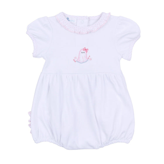 My Little Boo Embroidered Ruffle Short Sleeve Bubble - Pink - Magnolia BabyBubble