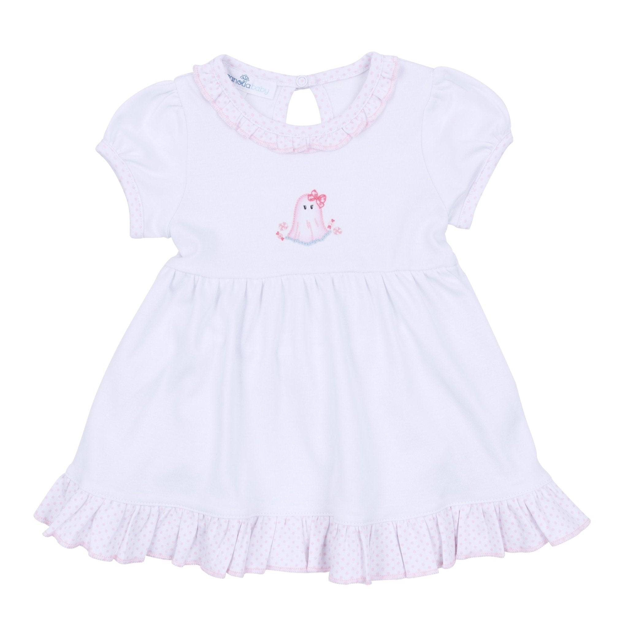 My Little Boo Embroidered Short Sleeve Dress - Pink - Magnolia BabyDress