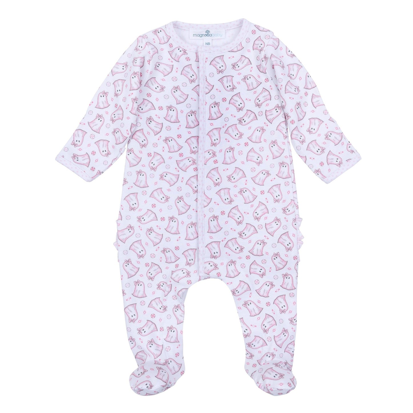 My Little Boo Print Ruffle Footie - Pink - Magnolia BabyFootie