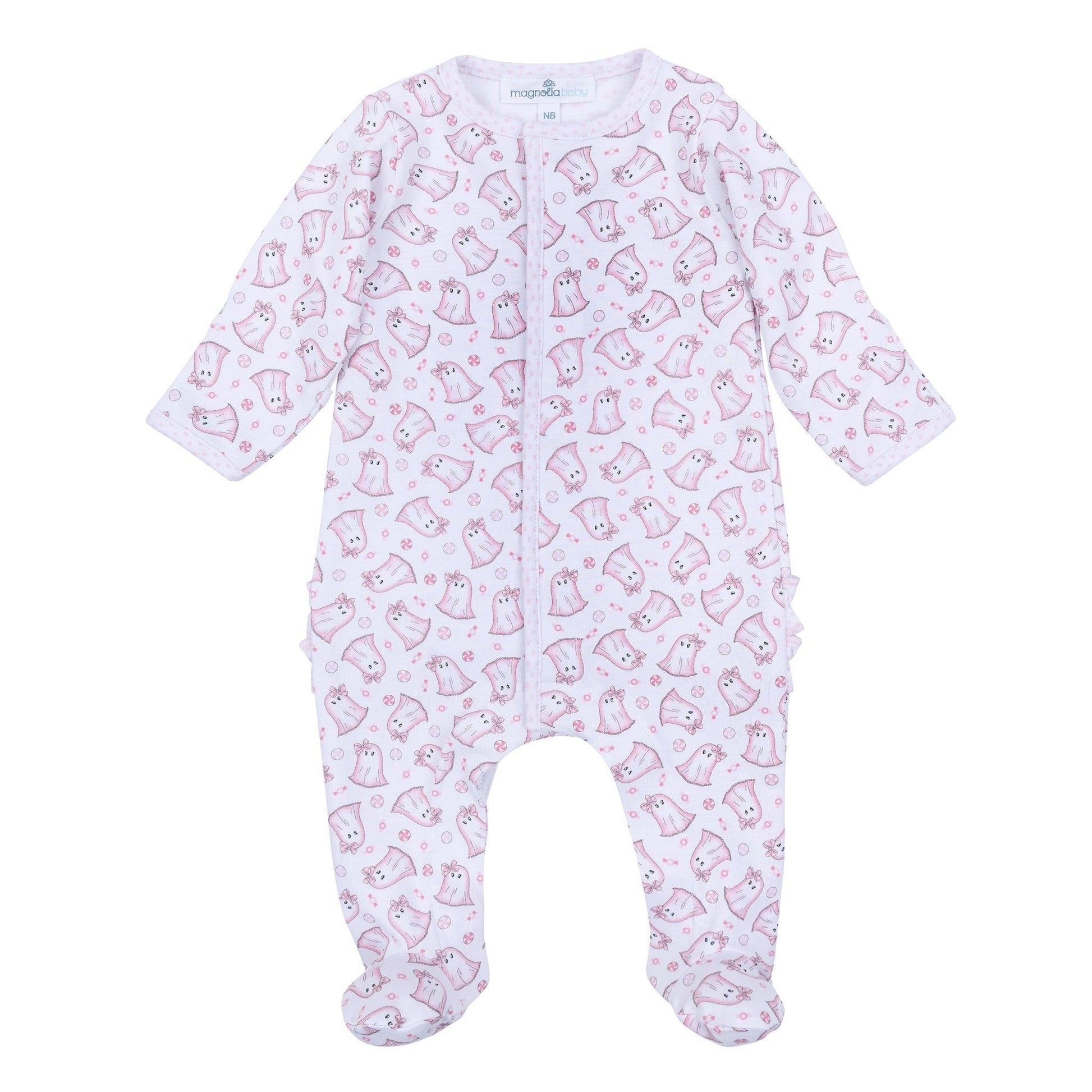 My Little Boo Print Ruffle Footie - Pink - Magnolia BabyFootie