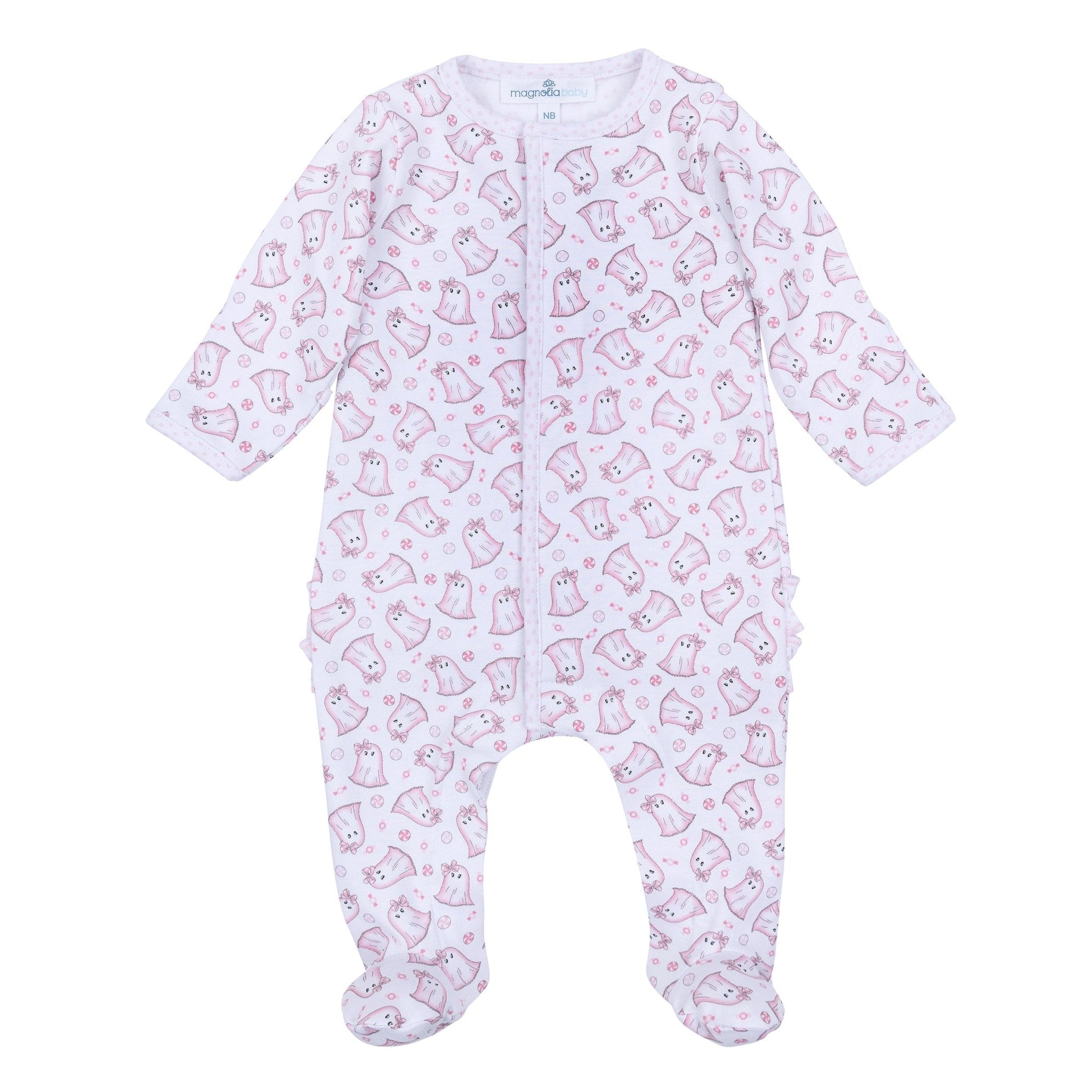 My Little Boo Print Ruffle Footie - Pink - Magnolia BabyFootie