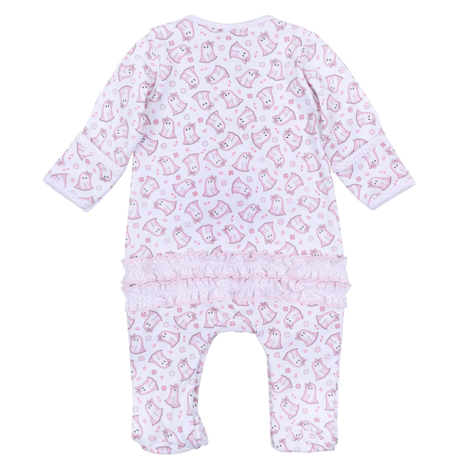 My Little Boo Print Ruffle Footie - Pink - Magnolia BabyFootie