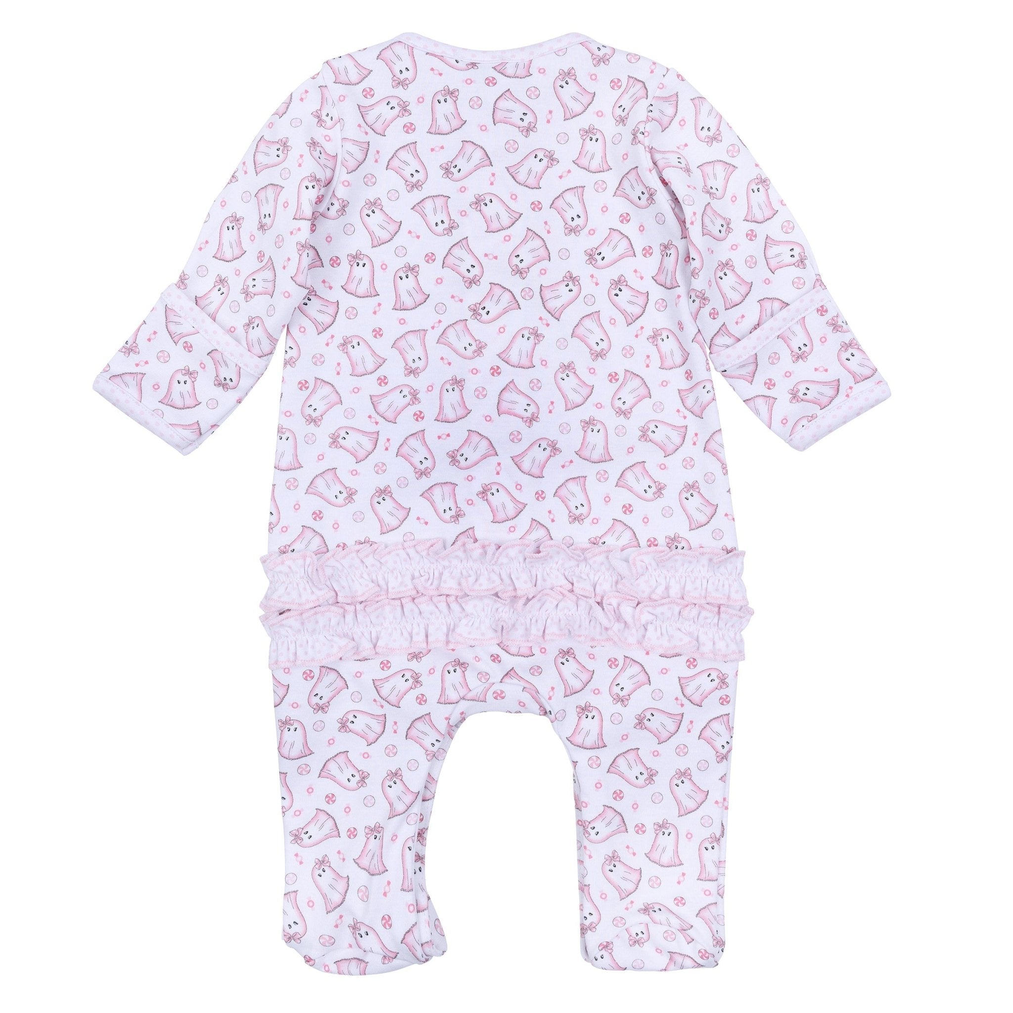 My Little Boo Print Ruffle Footie - Pink - Magnolia BabyFootie