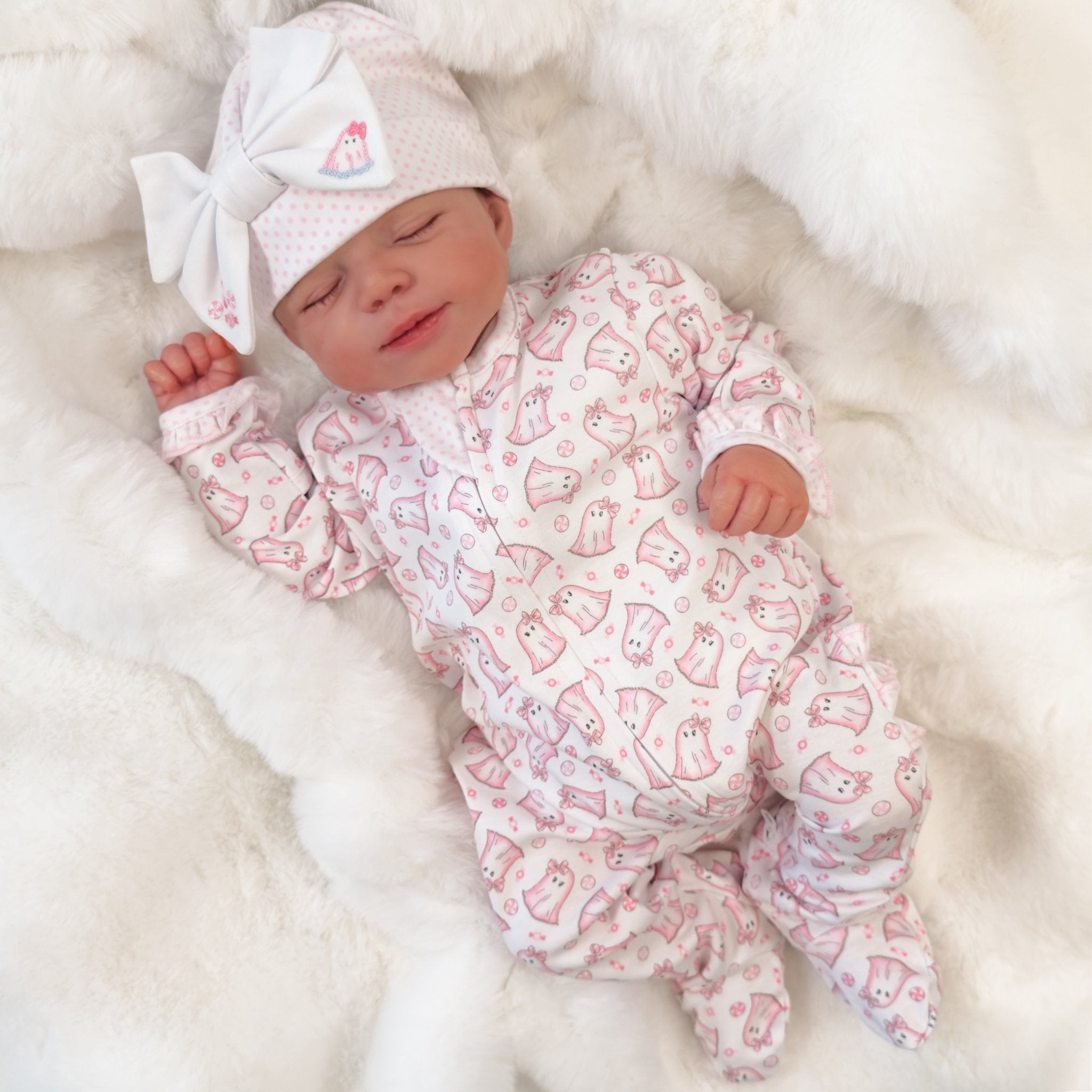 My Little Boo Print Ruffle Zip Footie - Pink - Magnolia BabyFootie