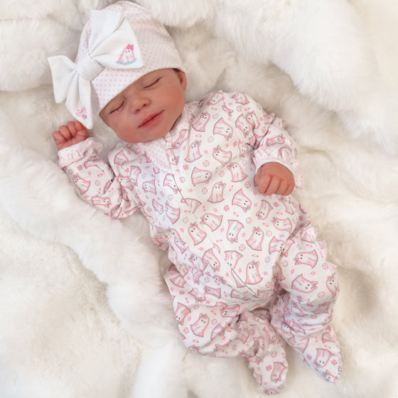My Little Boo Print Ruffle Zip Footie - Pink - Magnolia BabyFootie