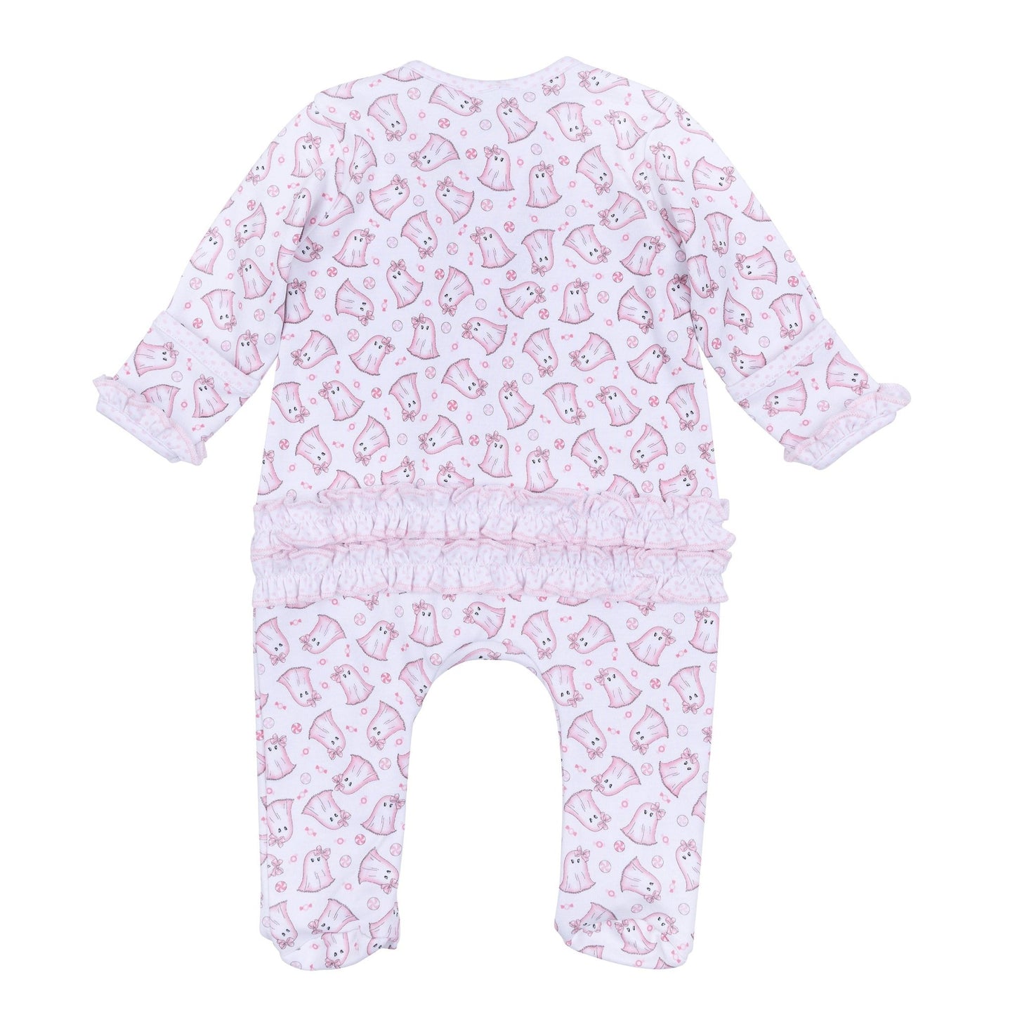 My Little Boo Print Ruffle Zip Footie - Pink - Magnolia BabyFootie