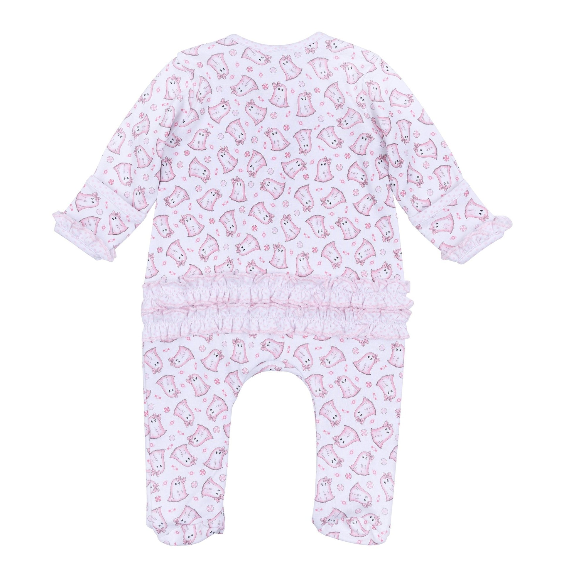 My Little Boo Print Ruffle Zip Footie - Pink - Magnolia BabyFootie