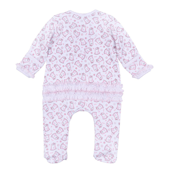 My Little Boo Print Ruffle Zip Footie - Pink - Magnolia BabyFootie