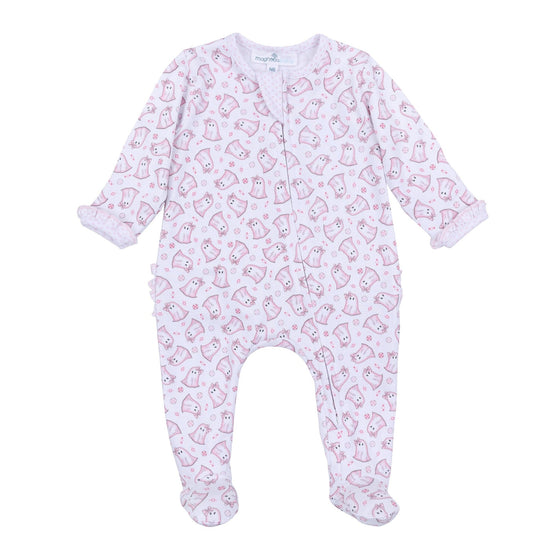 My Little Boo Print Ruffle Zip Footie - Pink - Magnolia BabyFootie