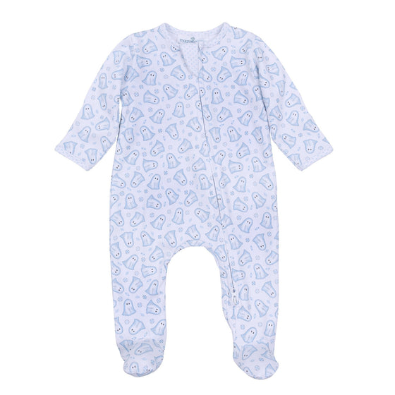 My Little Boo Print Zip Footie - Light Blue - Magnolia BabyFootie