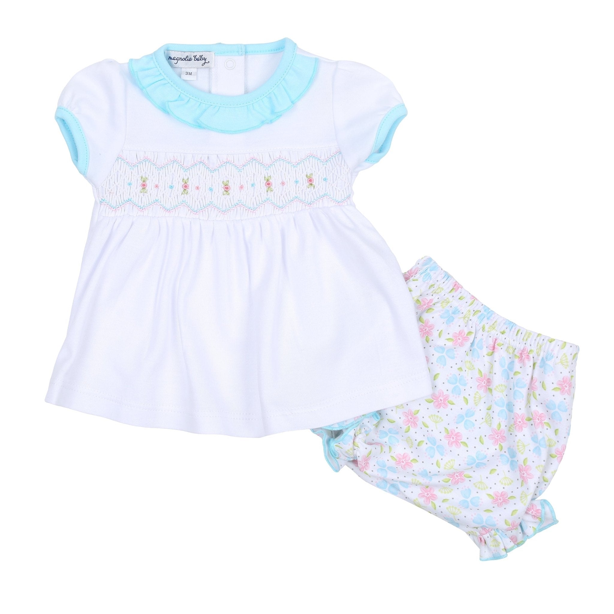 Natalie's Classics Smocked Print Ruffle Diaper Cover Set - Magnolia BabyDiaper Cover