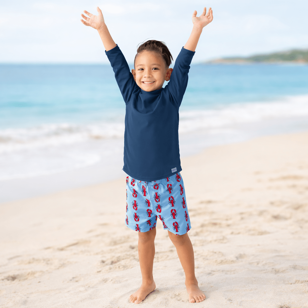 Navy Rashguard + My Little Lobster Swim Trunks - Magnolia BabySwimwear