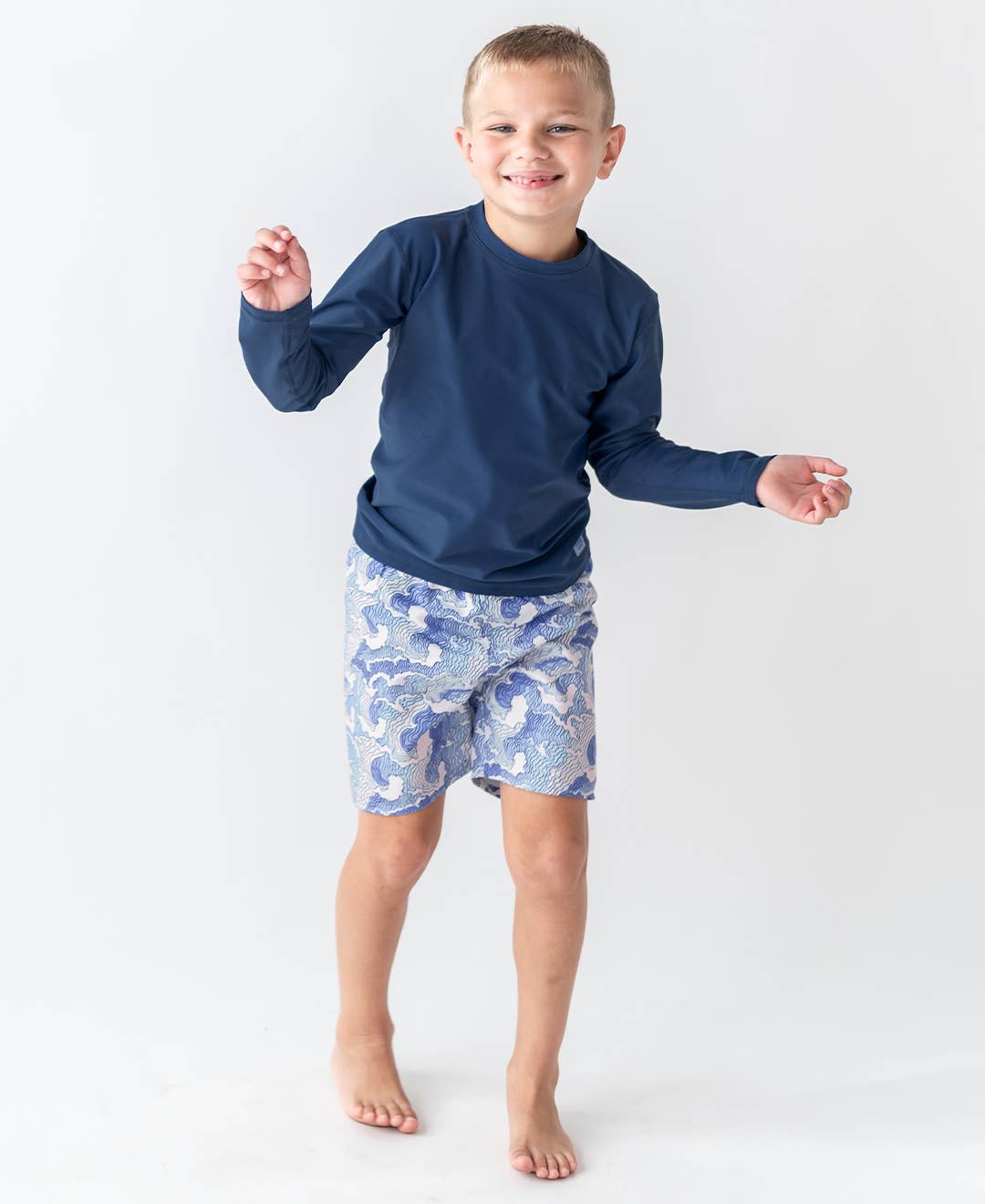 Navy Rashguard + Ocean Camo Swim Trunks - Magnolia BabySwimwear
