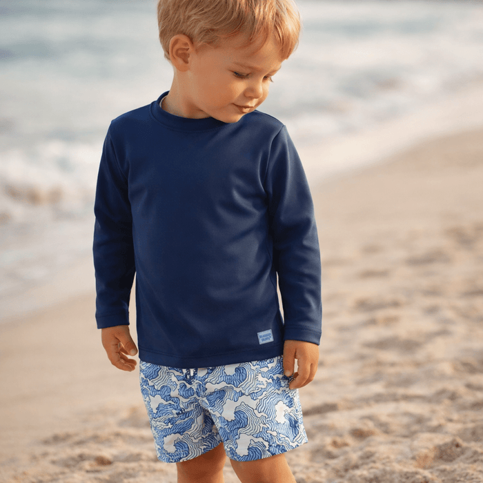 Navy Rashguard + Ocean Camo Swim Trunks - Magnolia BabySwimwear