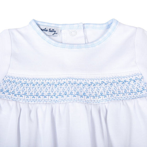 New Beginnings Smocked Footie - Blue - Magnolia BabyFootie