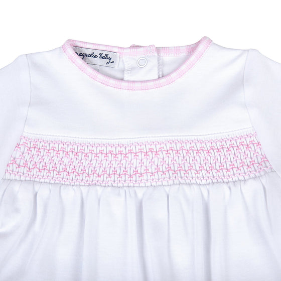 New Beginnings Smocked Footie - Pink - Magnolia BabyFootie