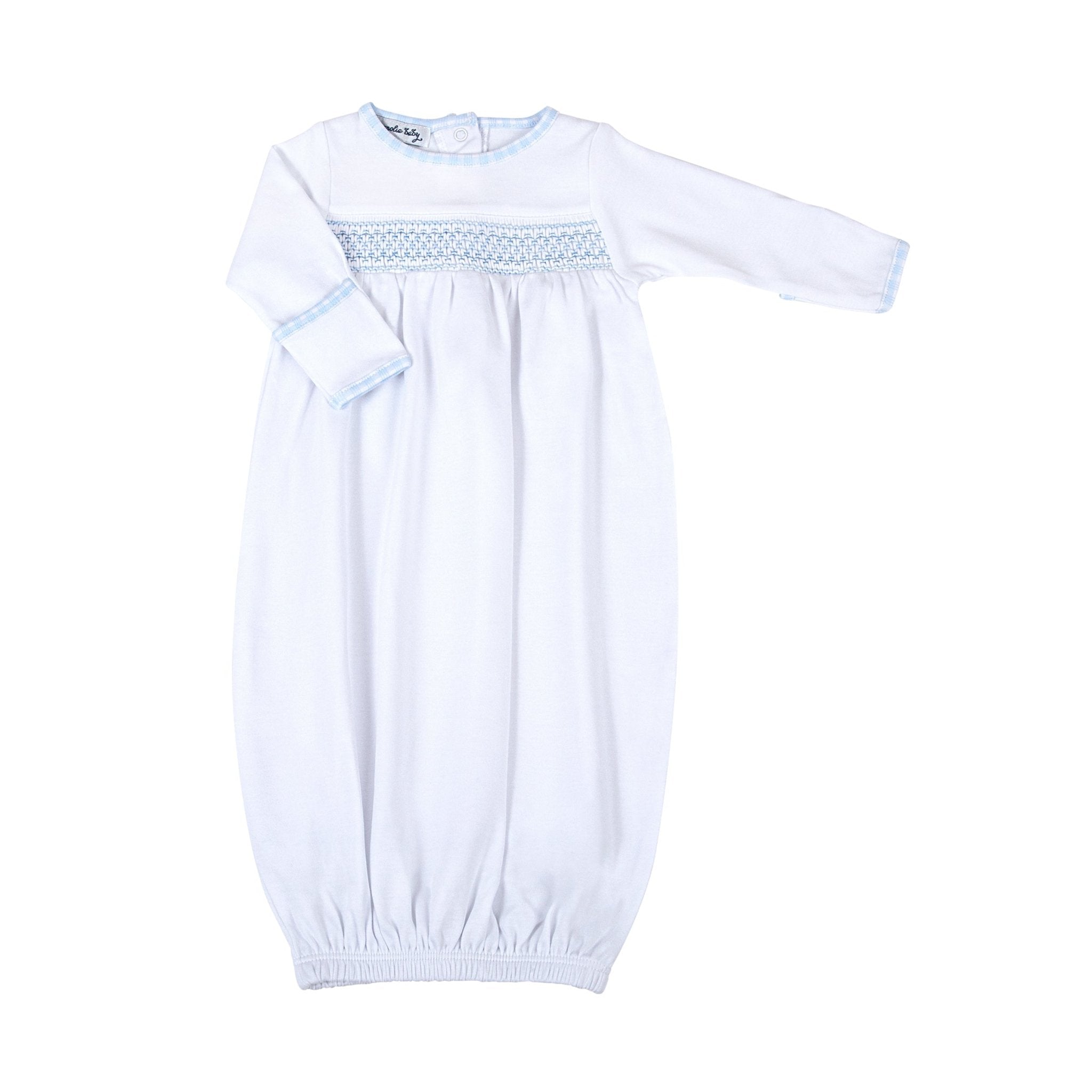 New Beginnings Smocked Gathered Gown - Blue - Magnolia BabyGown