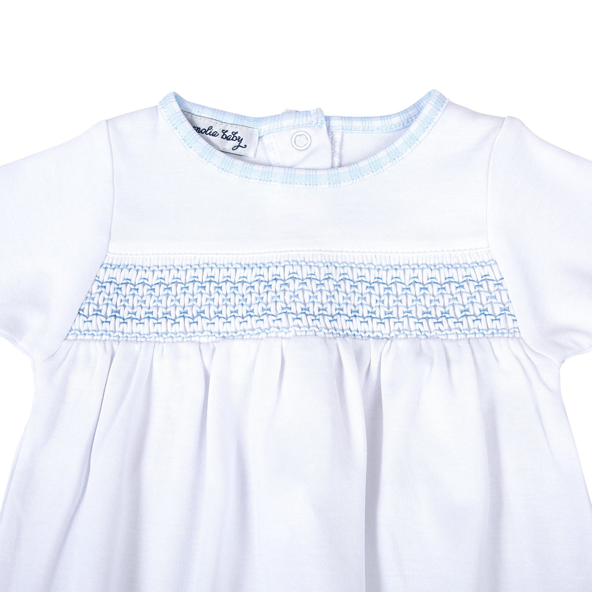 New Beginnings Smocked Gathered Gown - Blue - Magnolia BabyGown