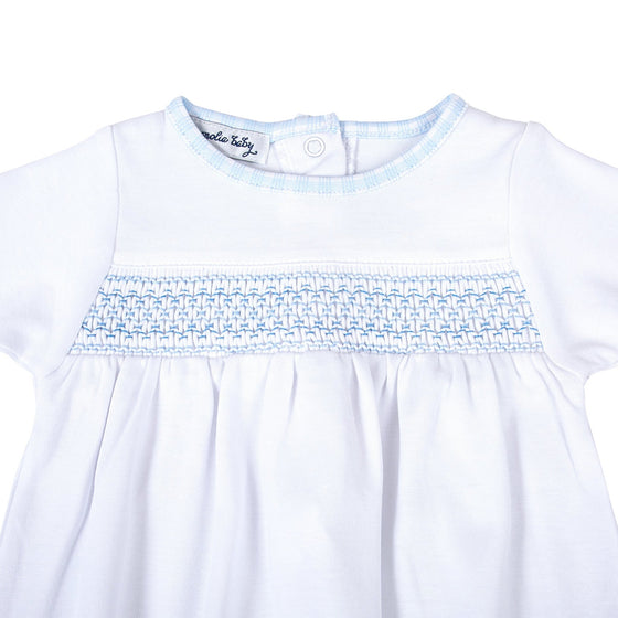 New Beginnings Smocked Gathered Gown - Blue - Magnolia BabyGown