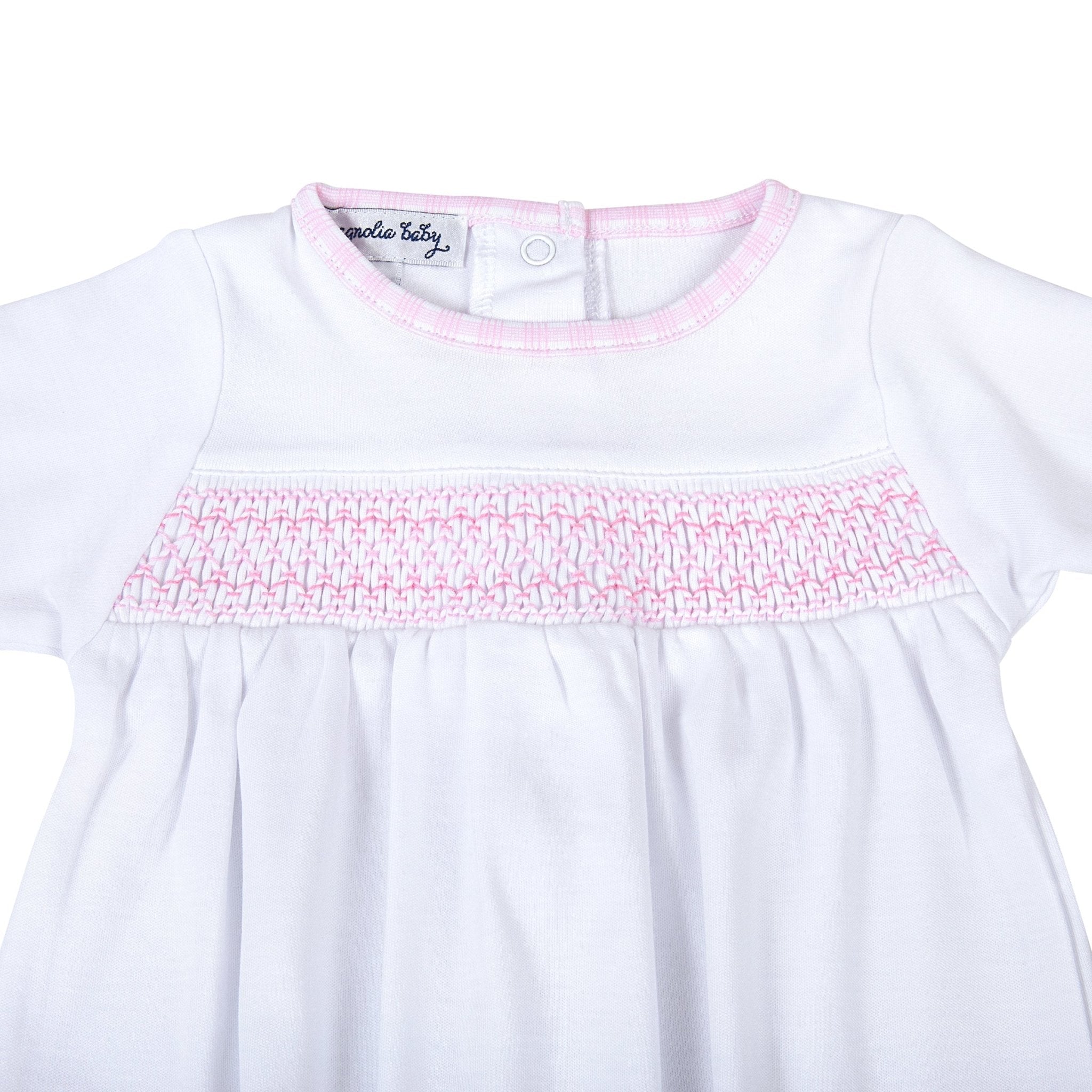 New Beginnings Smocked Gathered Gown - Pink - Magnolia BabyGown