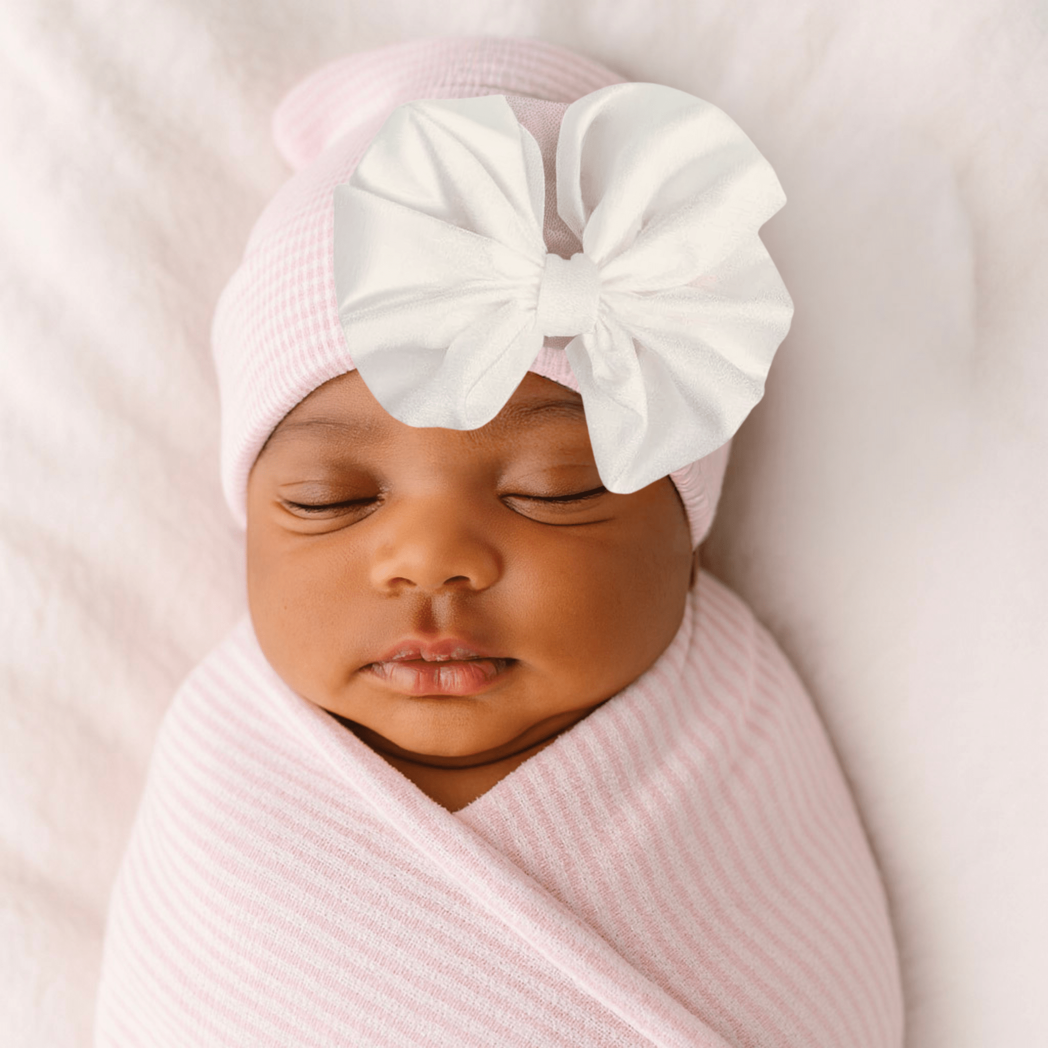 Newborn Hospital Hat - Pink with White bow - Magnolia BabyHat