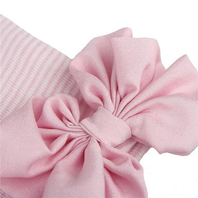 Newborn Pink Striped Hat with Pink bow - Magnolia BabyHat