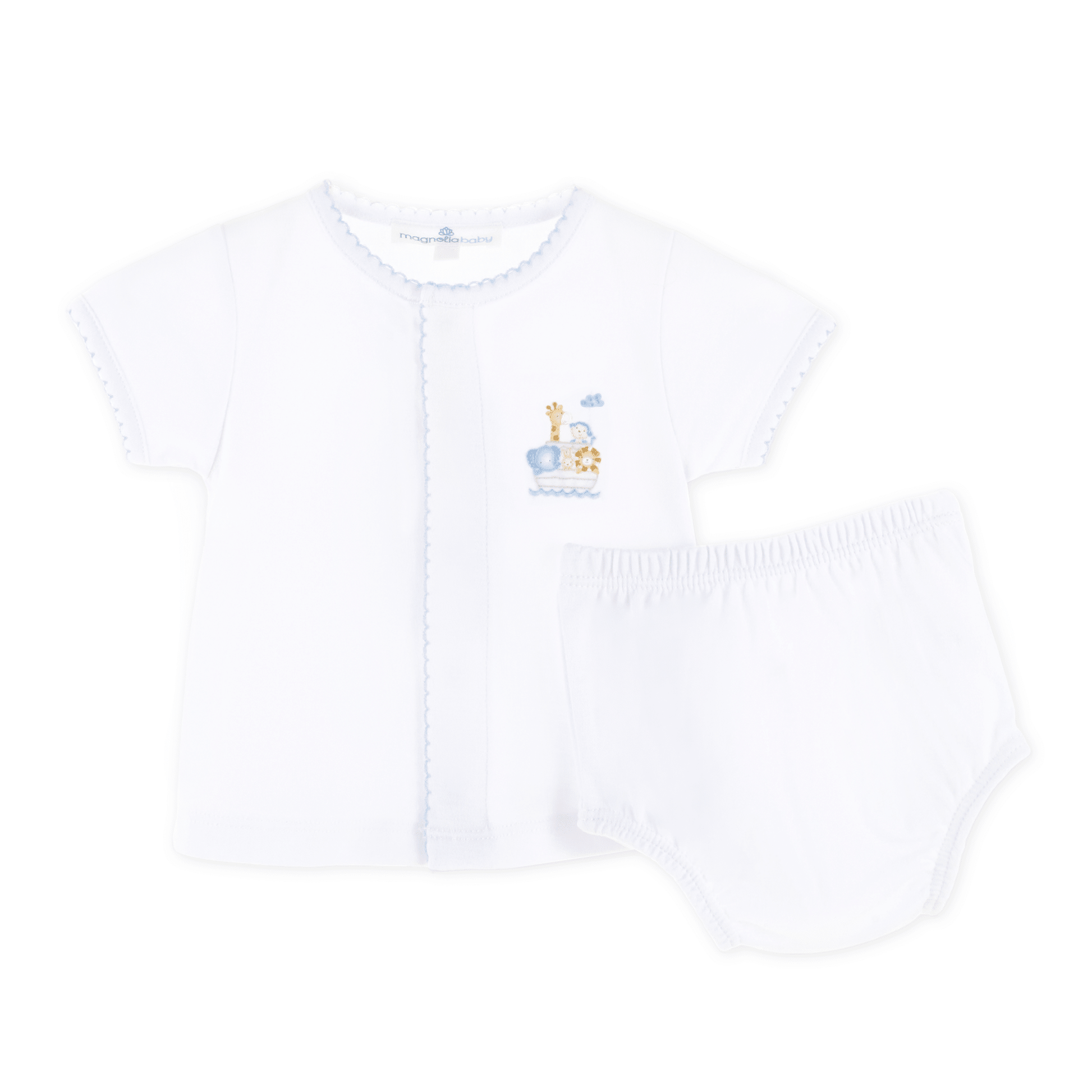 Noah's Ark Hand - Embroiderd Diaper Cover Set - Light Blue - Magnolia BabyDiaper Cover