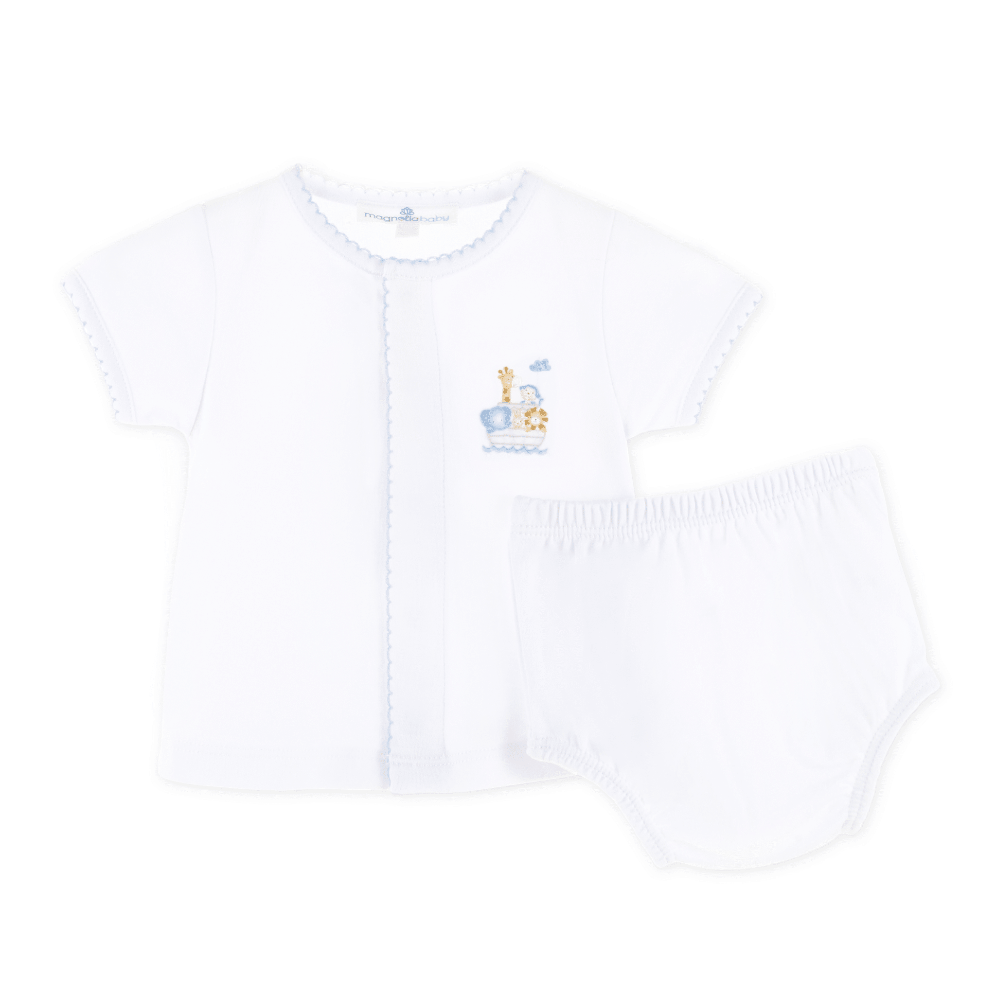 Noah's Ark Hand - Embroiderd Diaper Cover Set - Light Blue - Magnolia BabyDiaper Cover
