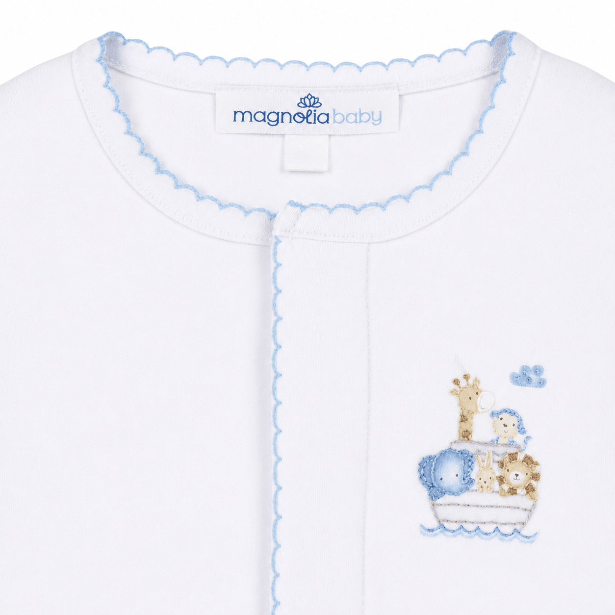 Noah's Ark Hand - Embroidered Footie - Light Blue - Magnolia BabyFootie