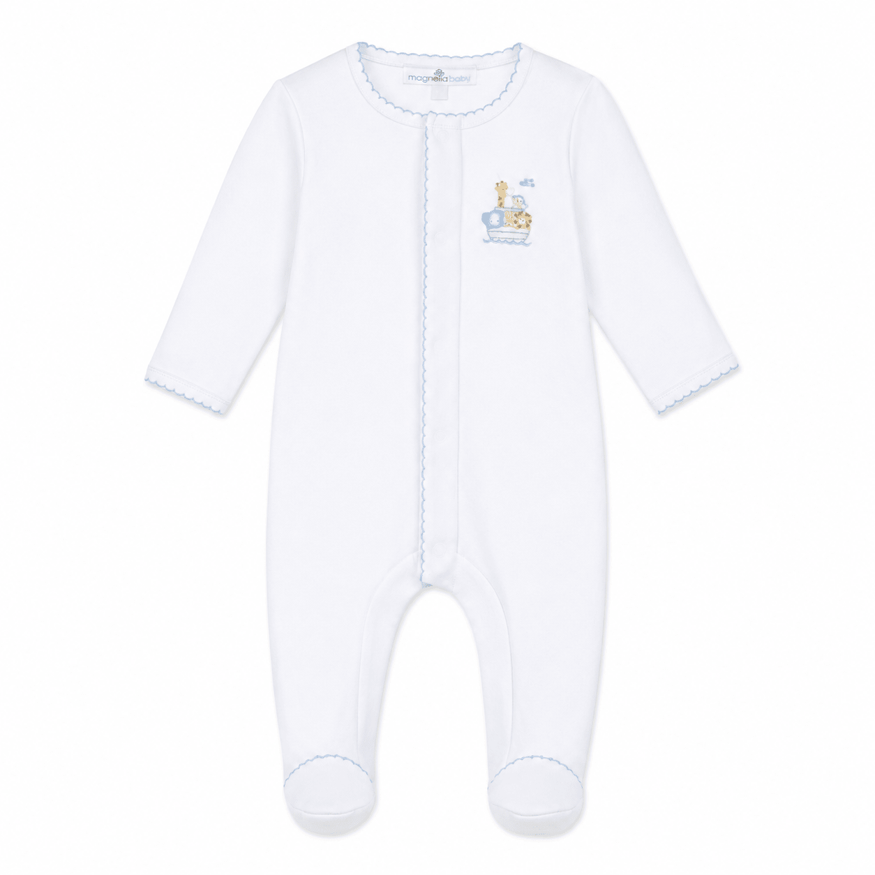 Noah's Ark Hand - Embroidered Footie - Light Blue - Magnolia BabyFootie