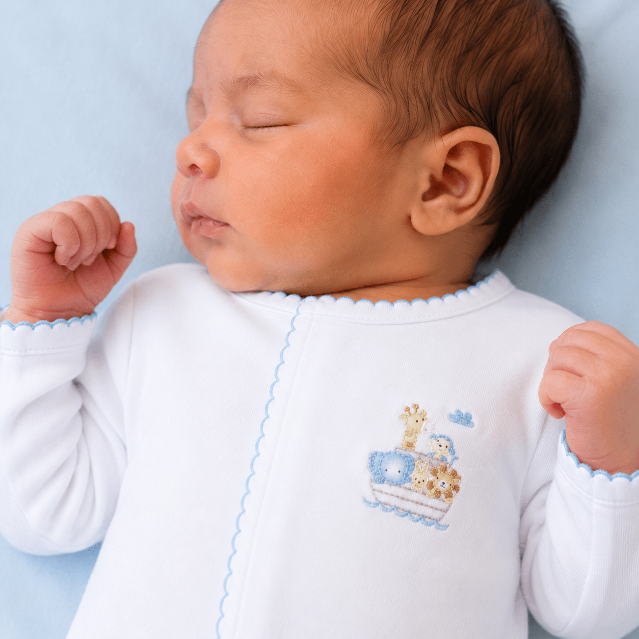 Noah's Ark Hand - Embroidered Footie - Light Blue - Magnolia BabyFootie