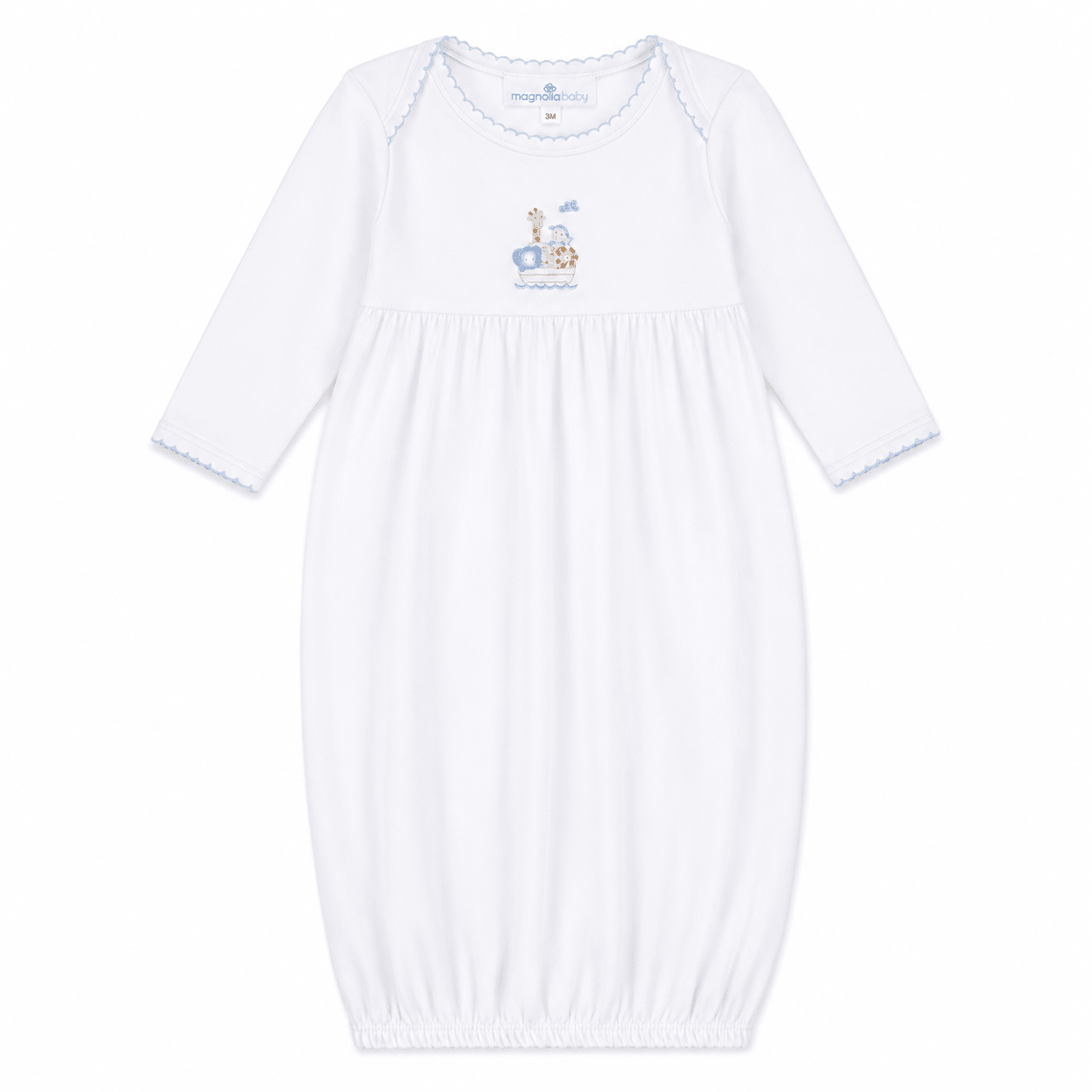 Noah's Ark Hand - Embroidered Gathered Gown - Light Blue - Magnolia BabyGown
