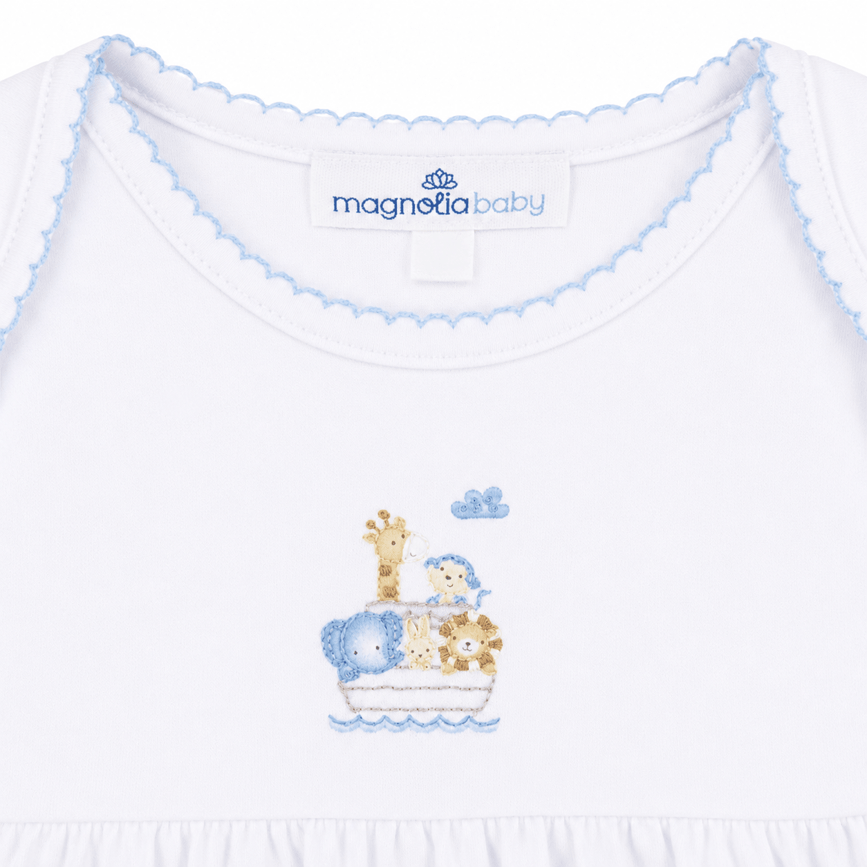 Noah's Ark Hand - Embroidered Gathered Gown - Light Blue - Magnolia BabyGown