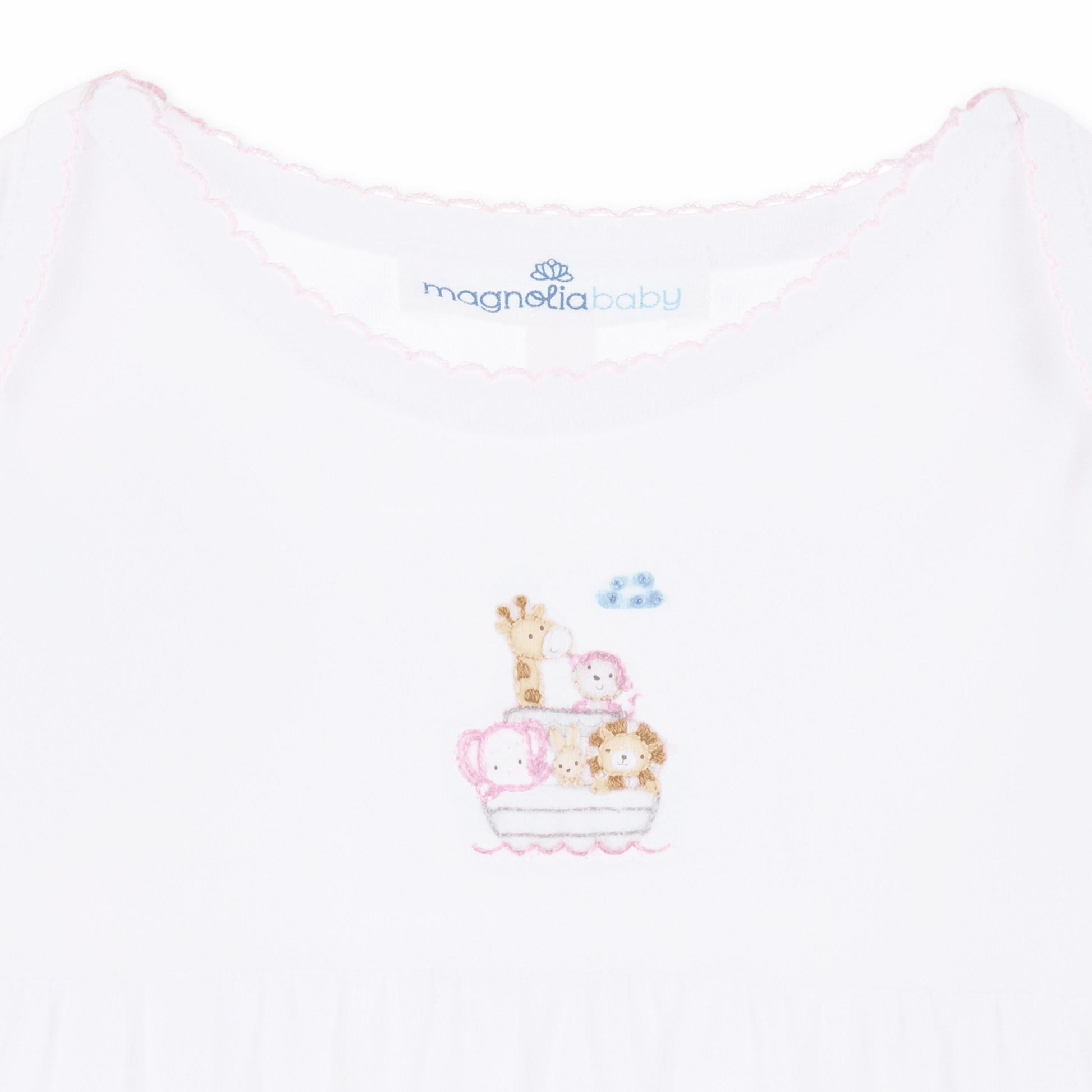 Noah's Ark Hand - Embroidered Gathered Gown - Pink - Magnolia BabyGown