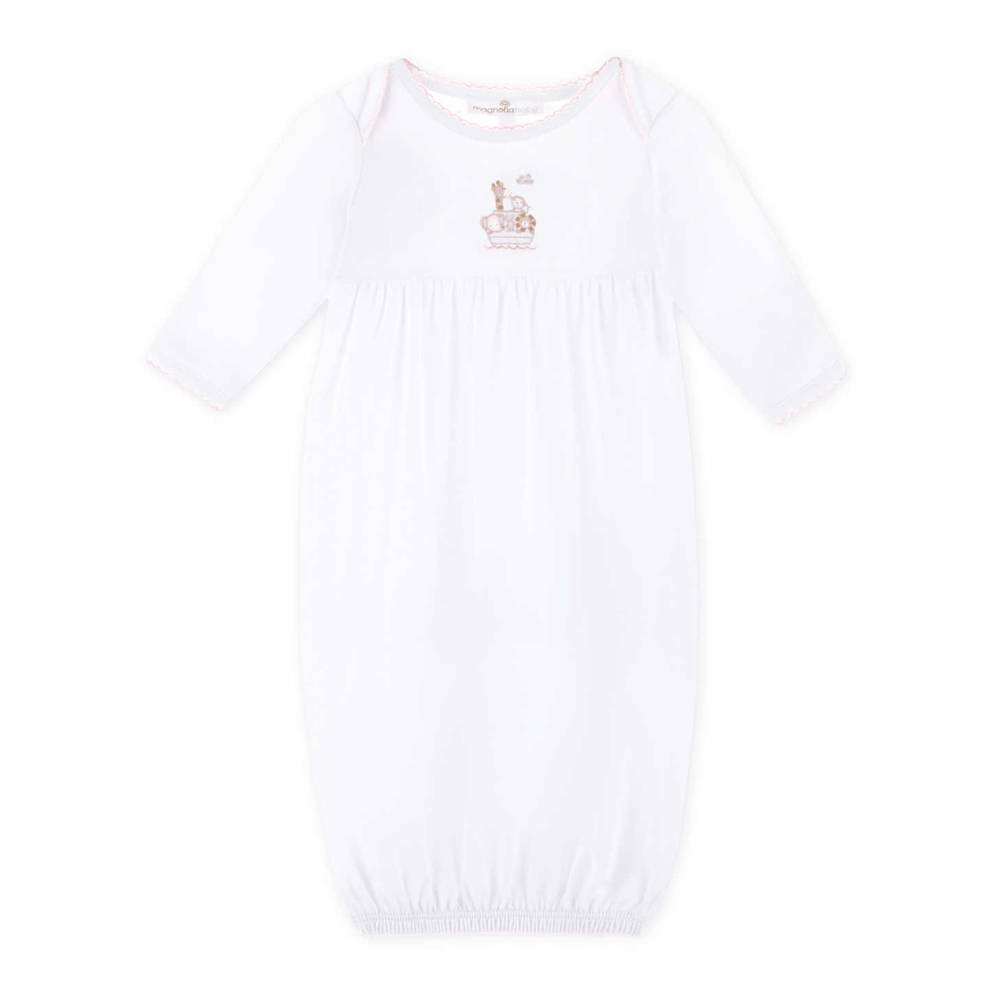 Noah's Ark Hand - Embroidered Gathered Gown - Pink - Magnolia BabyGown