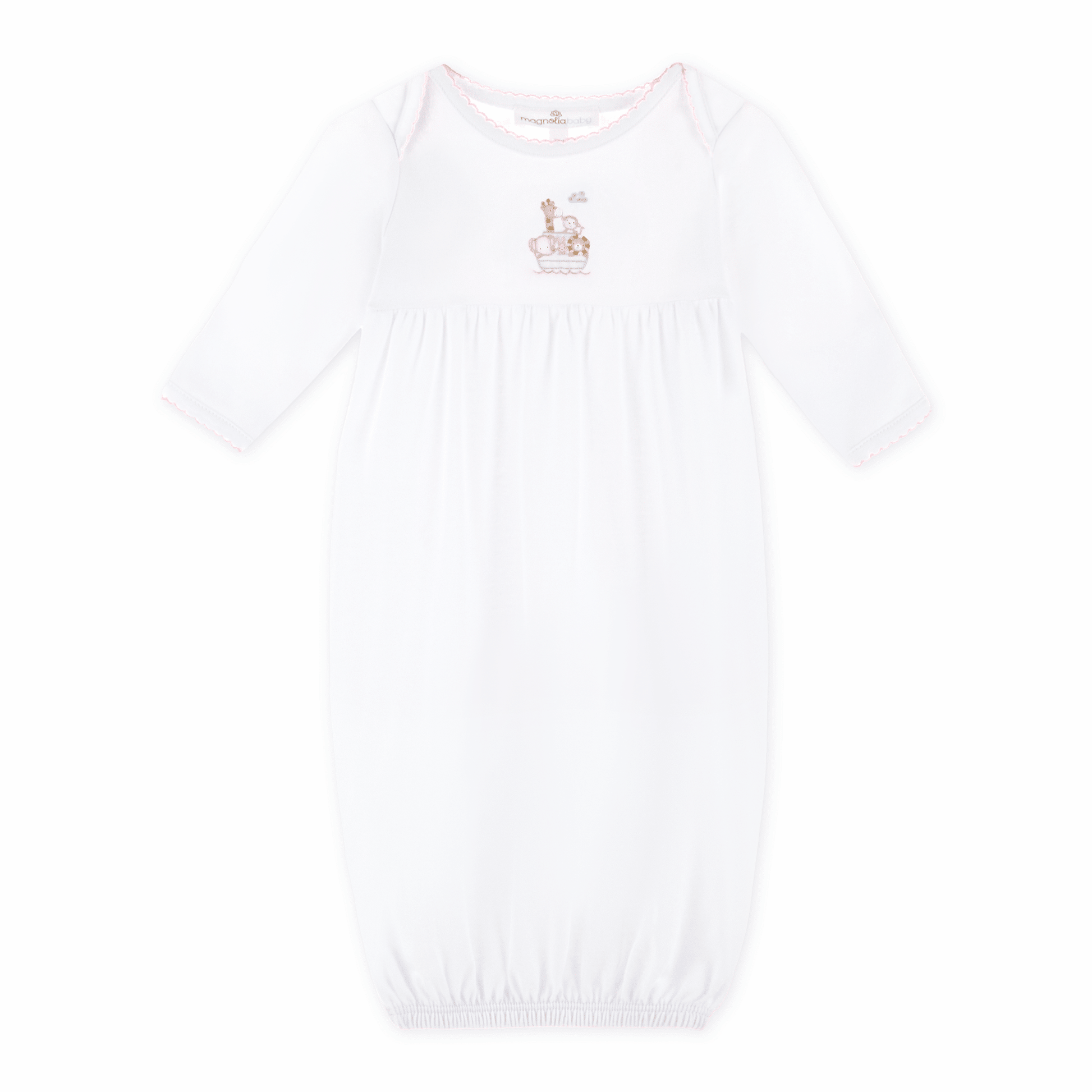 Noah's Ark Hand - Embroidered Gathered Gown - Pink - Magnolia BabyGown