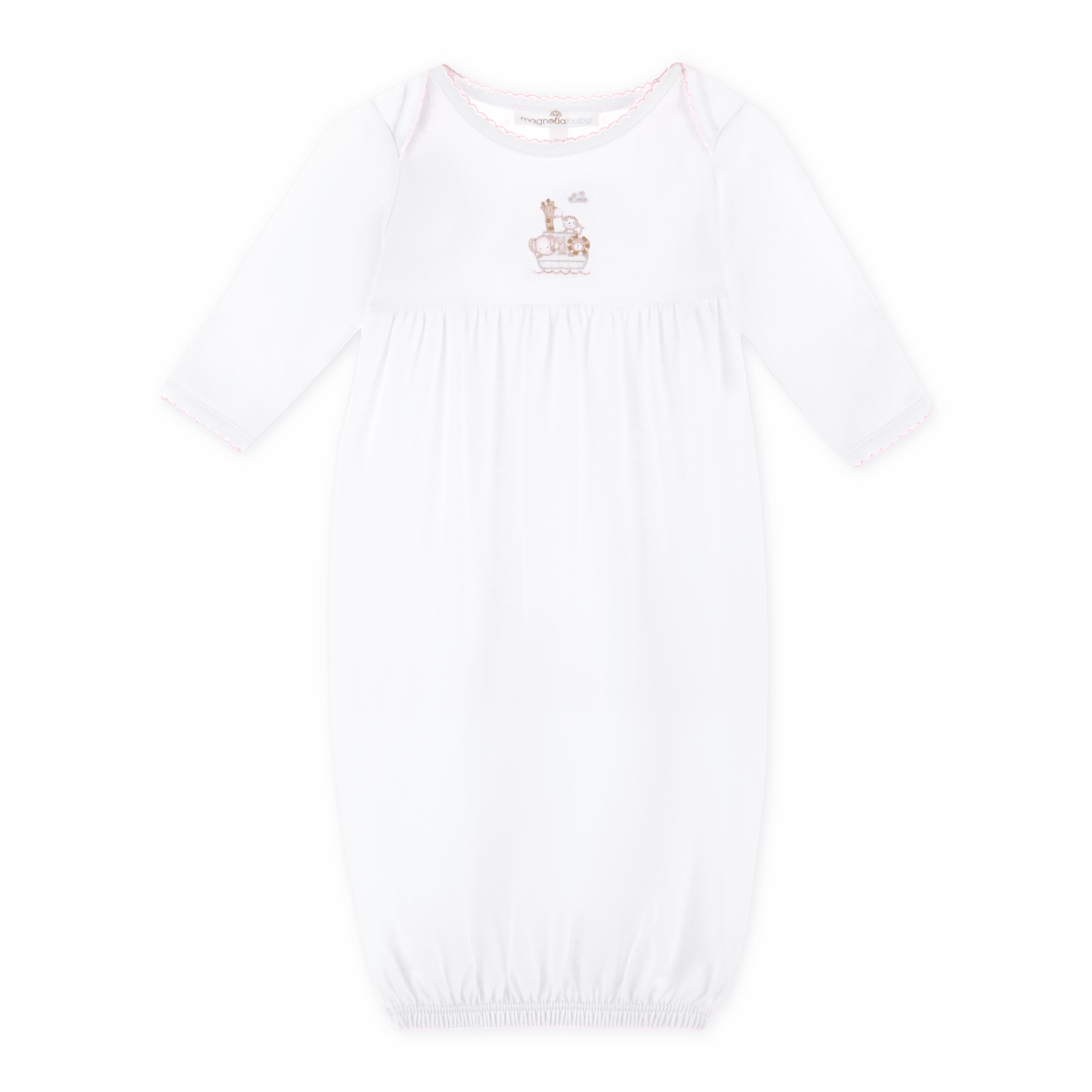 Noah's Ark Hand - Embroidered Gathered Gown - Pink - Magnolia BabyGown