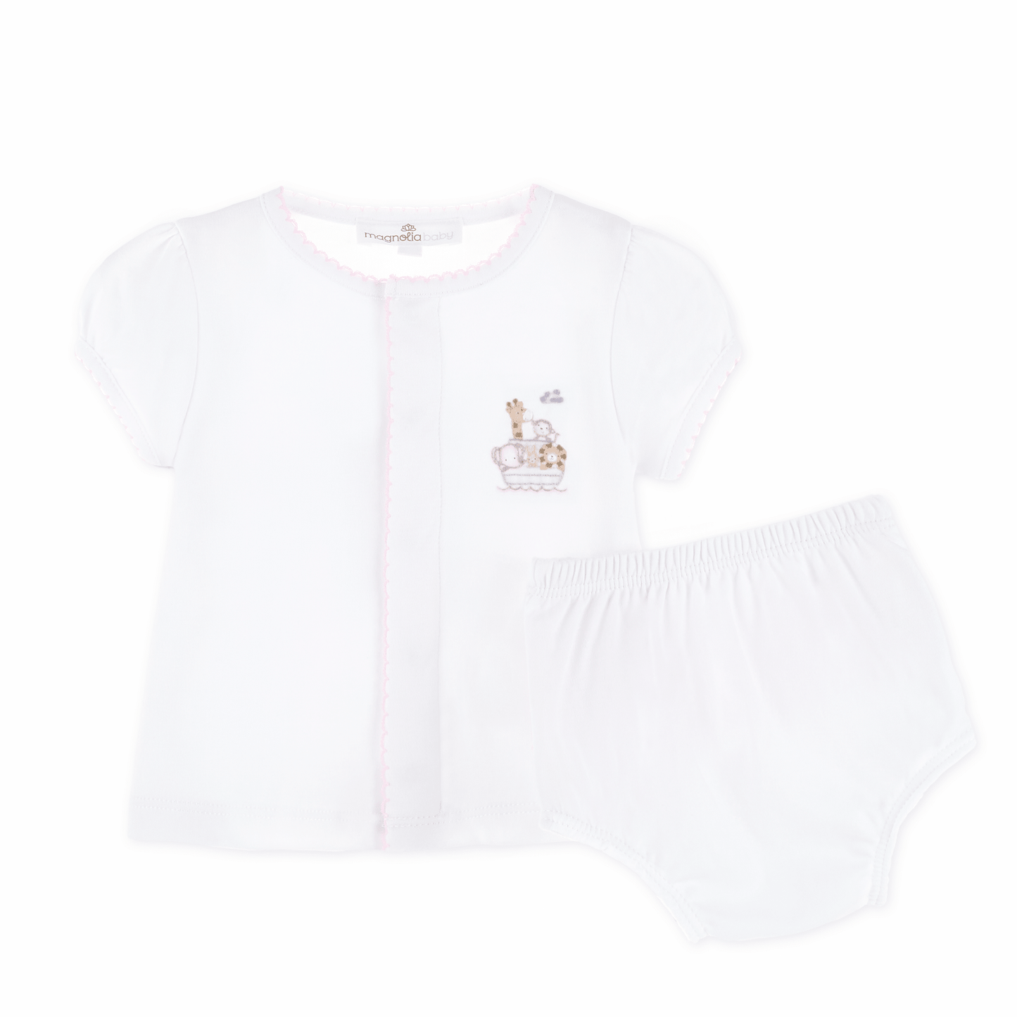Noah's Ark Hand - Embroidered Ruffle Diaper Cover Set - Pink - Magnolia BabyDiaper Cover