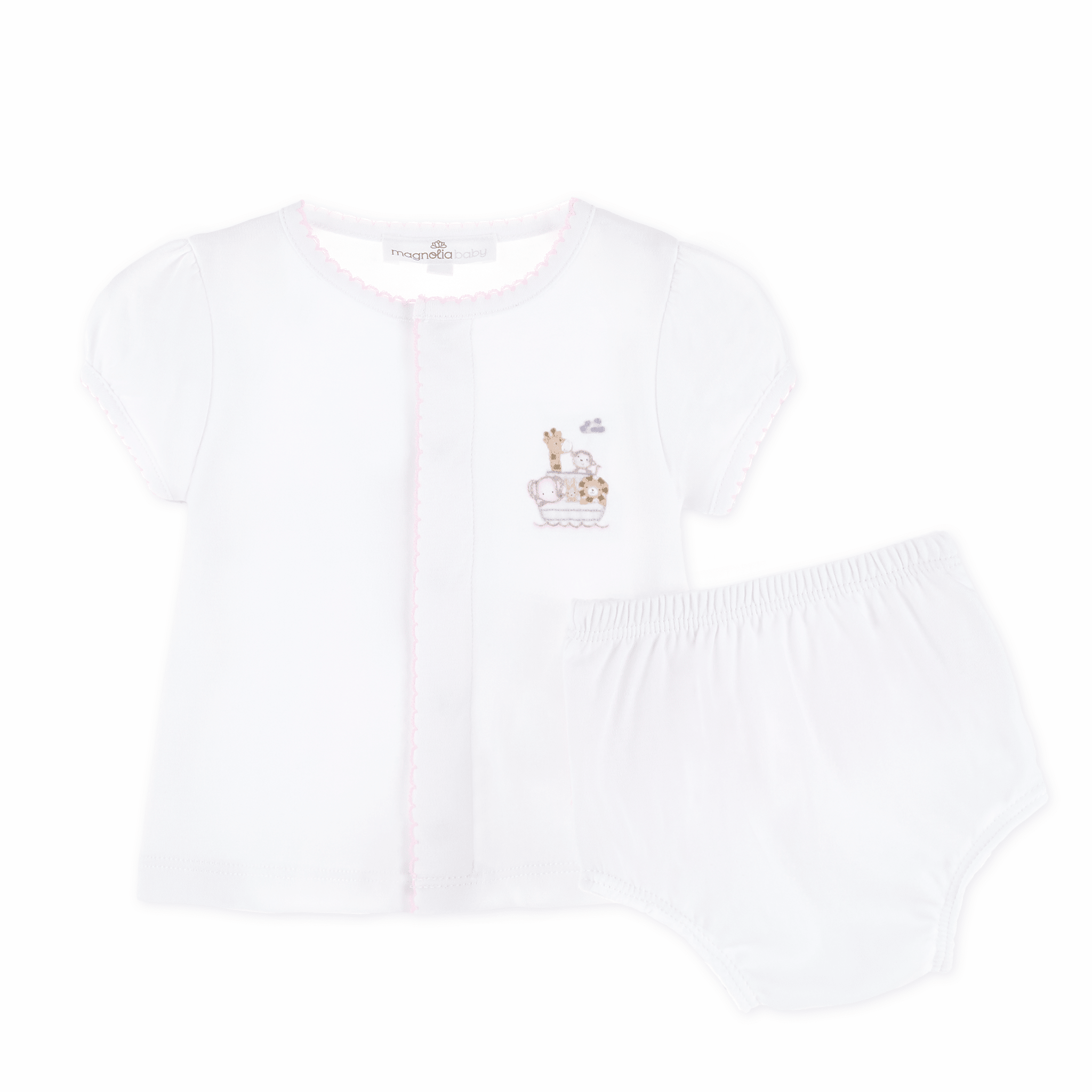 Noah's Ark Hand - Embroidered Ruffle Diaper Cover Set - Pink - Magnolia BabyDiaper Cover