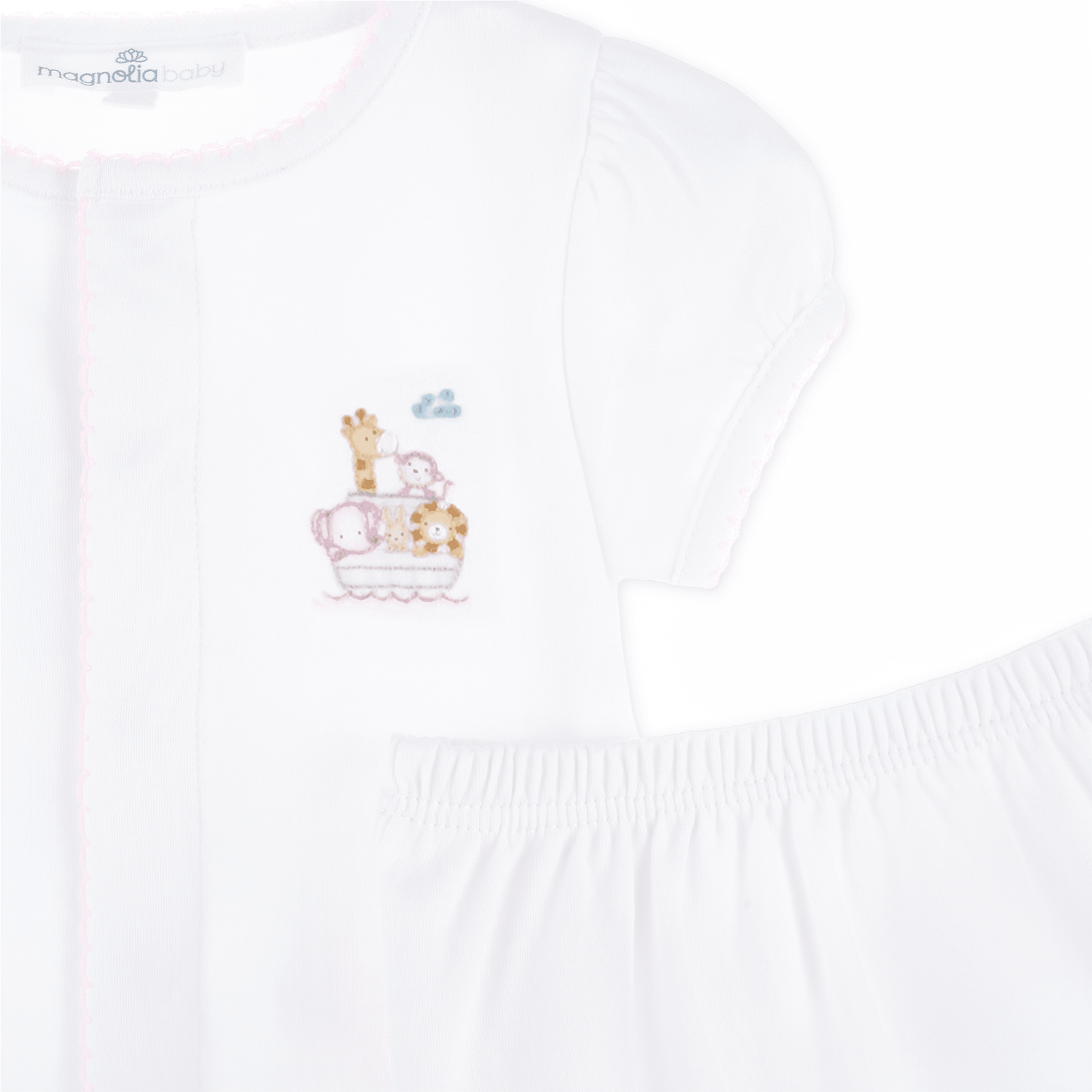 Noah's Ark Hand - Embroidered Ruffle Diaper Cover Set - Pink - Magnolia BabyDiaper Cover