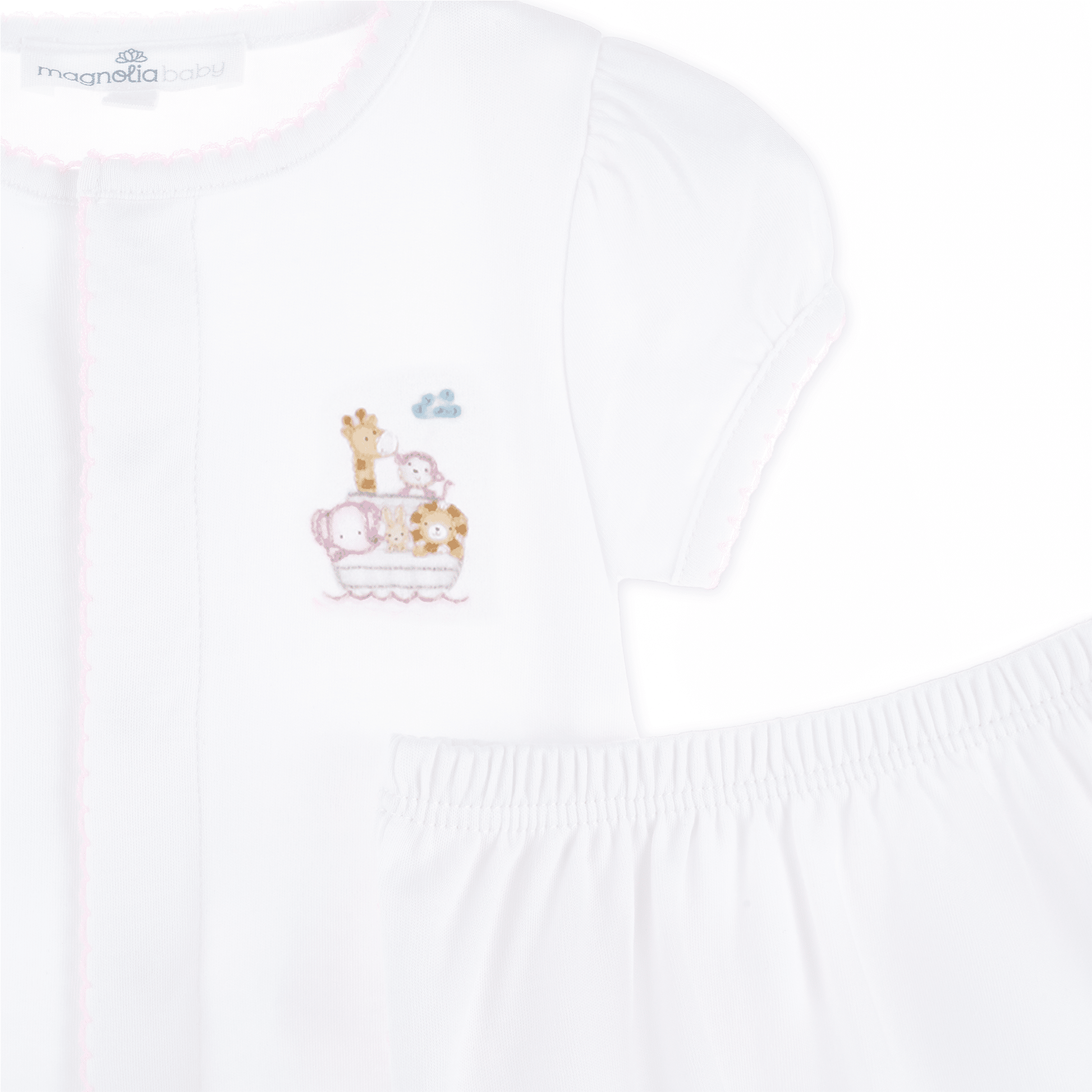 Noah's Ark Hand - Embroidered Ruffle Diaper Cover Set - Pink - Magnolia BabyDiaper Cover