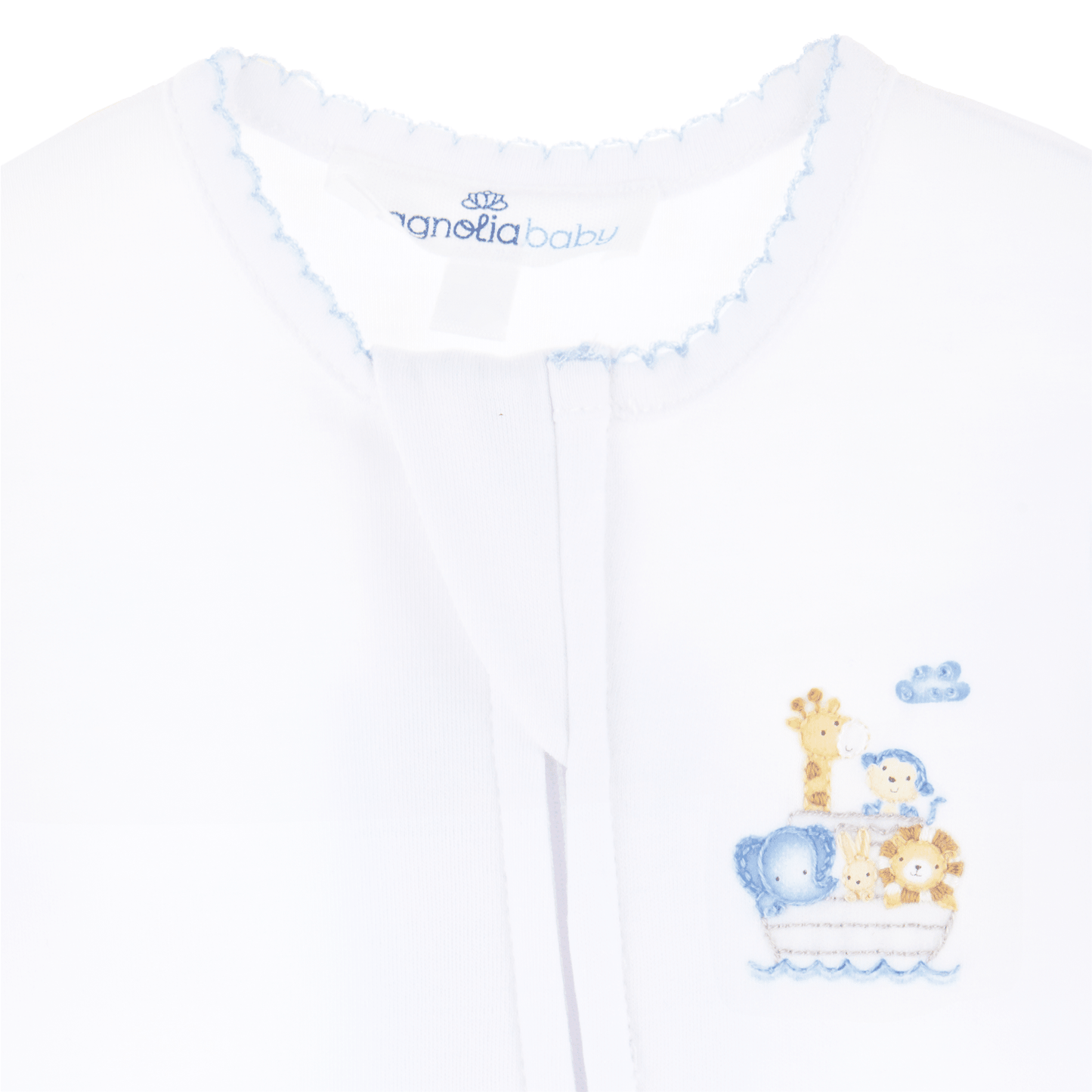 Noah's Ark Hand - Embroidered Zip Footie - Light Blue - Magnolia BabyFootie