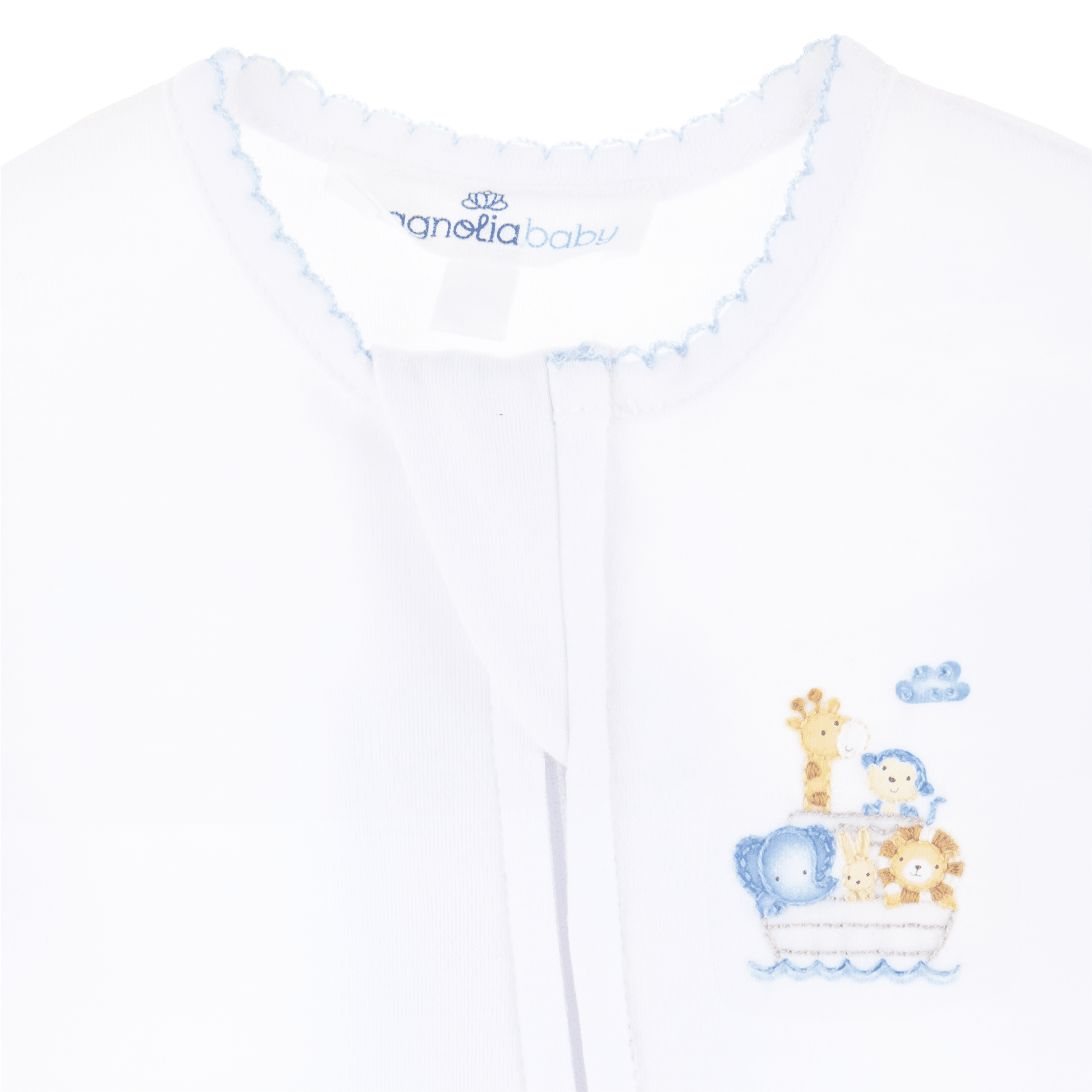 Noah's Ark Hand - Embroidered Zip Footie - Light Blue - Magnolia BabyFootie