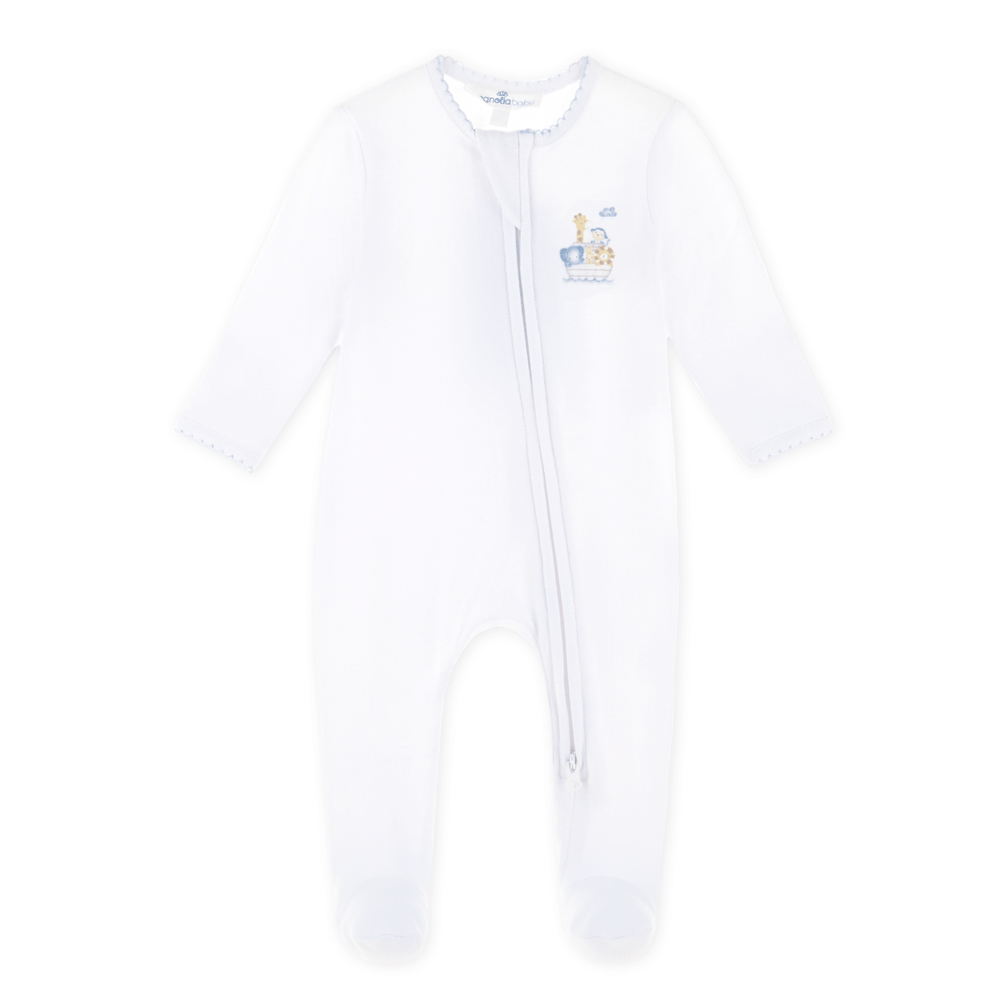 Noah's Ark Hand - Embroidered Zip Footie - Light Blue - Magnolia BabyFootie